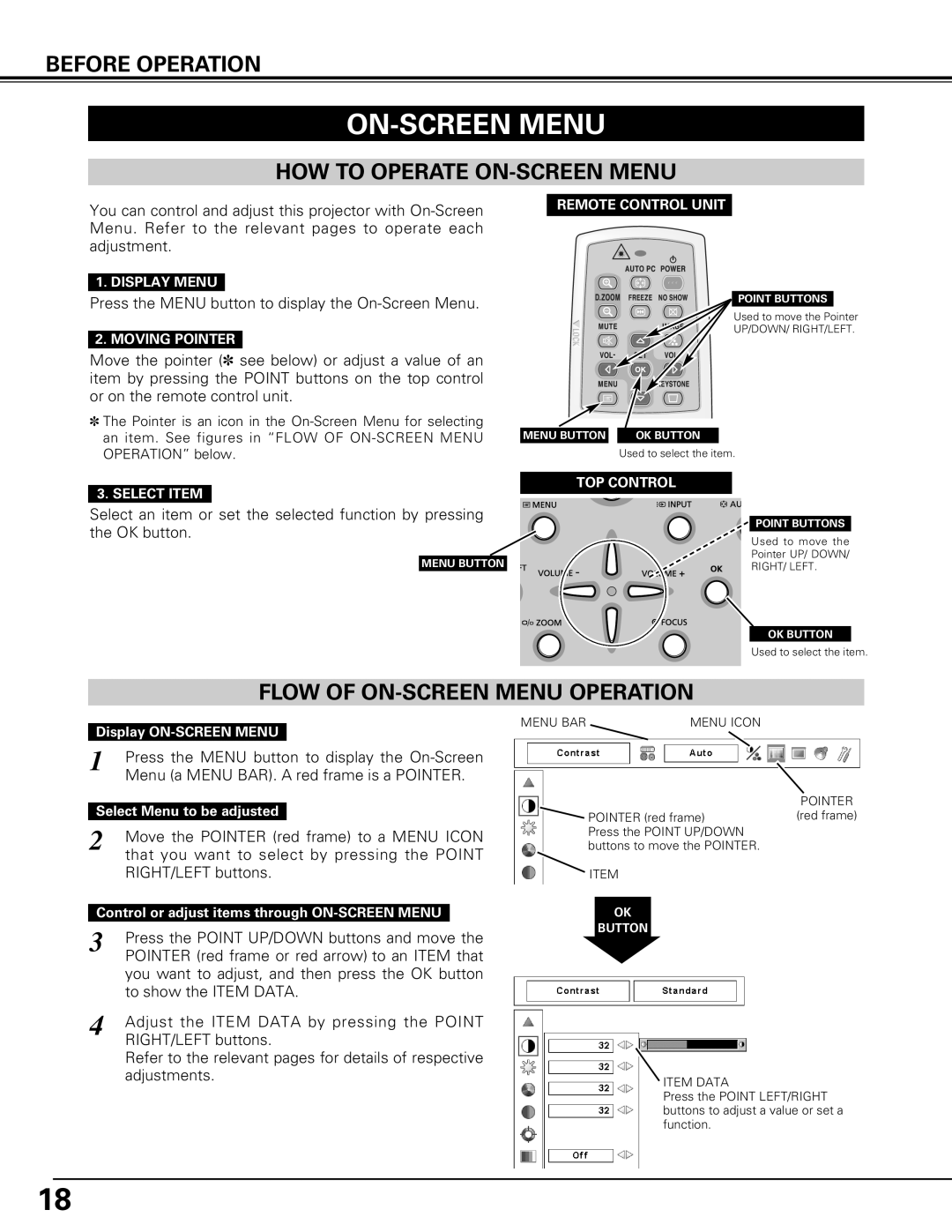 Canon LV-7575 user manual HOW to Operate ON-SCREEN Menu, Flow of ON-SCREEN Menu Operation 