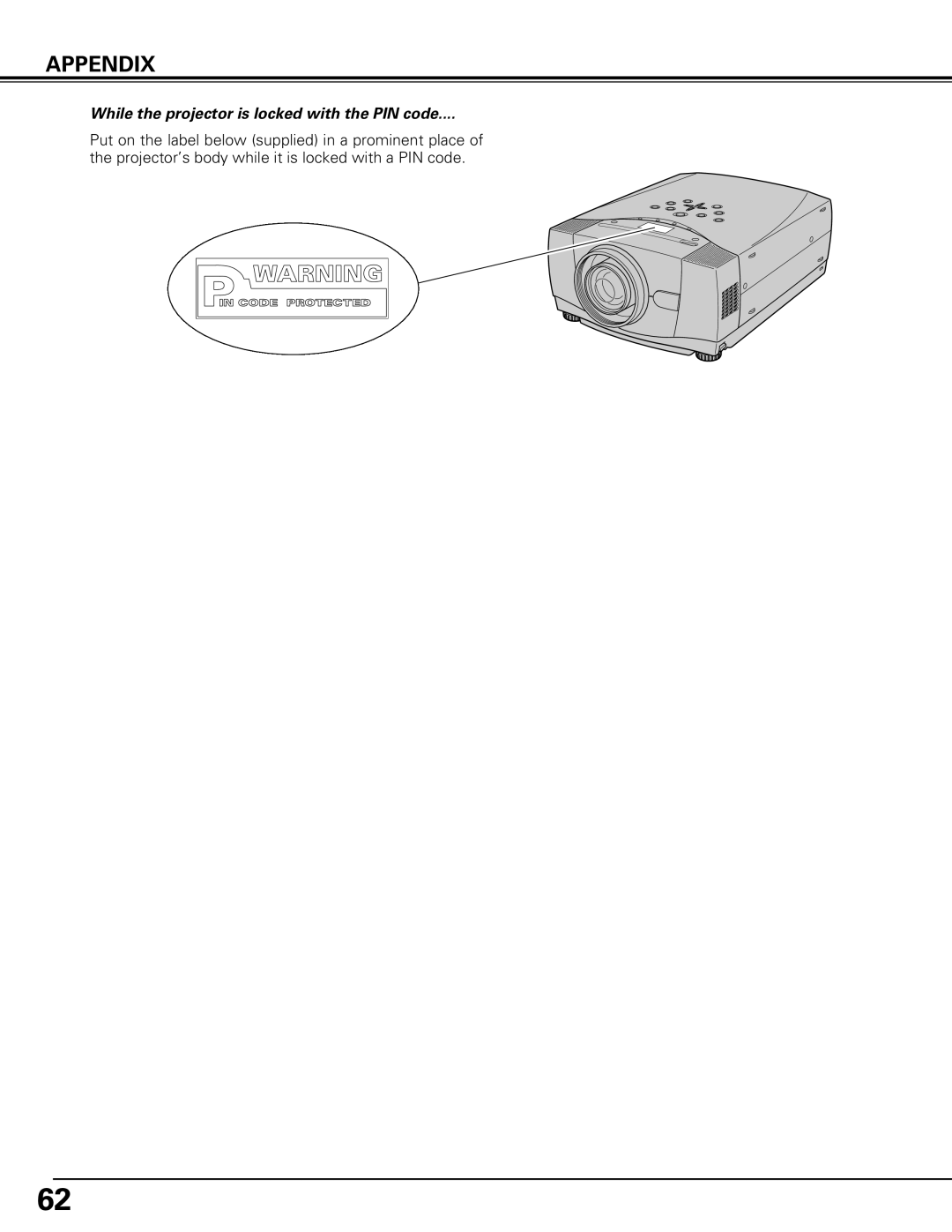 Canon LV-7575 user manual Appendix, While the projector is locked with the PIN code 