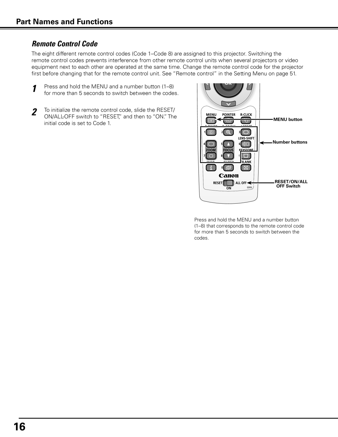 Canon LV-7585 user manual Remote Control Code 