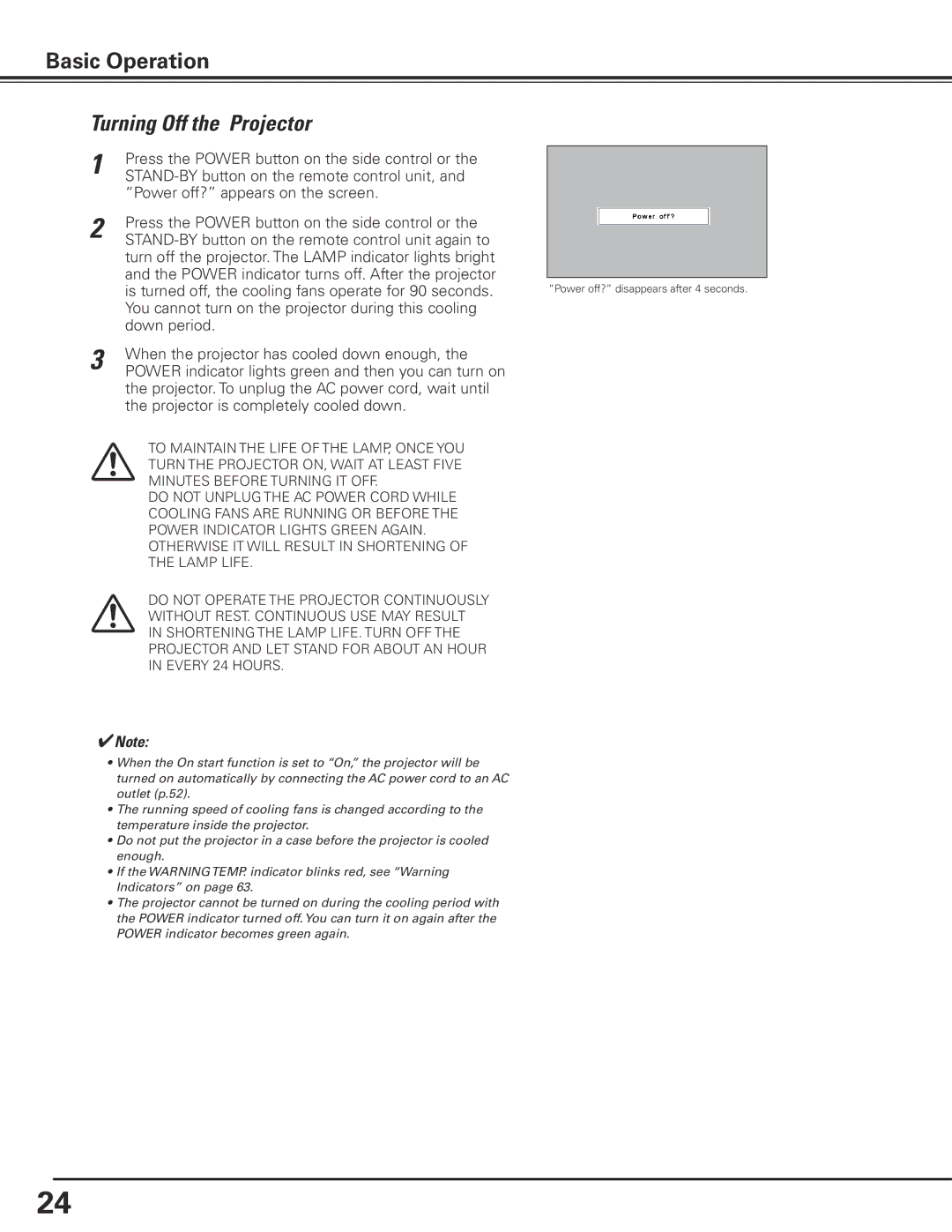 Canon LV-7585 user manual Turning Off the Projector 