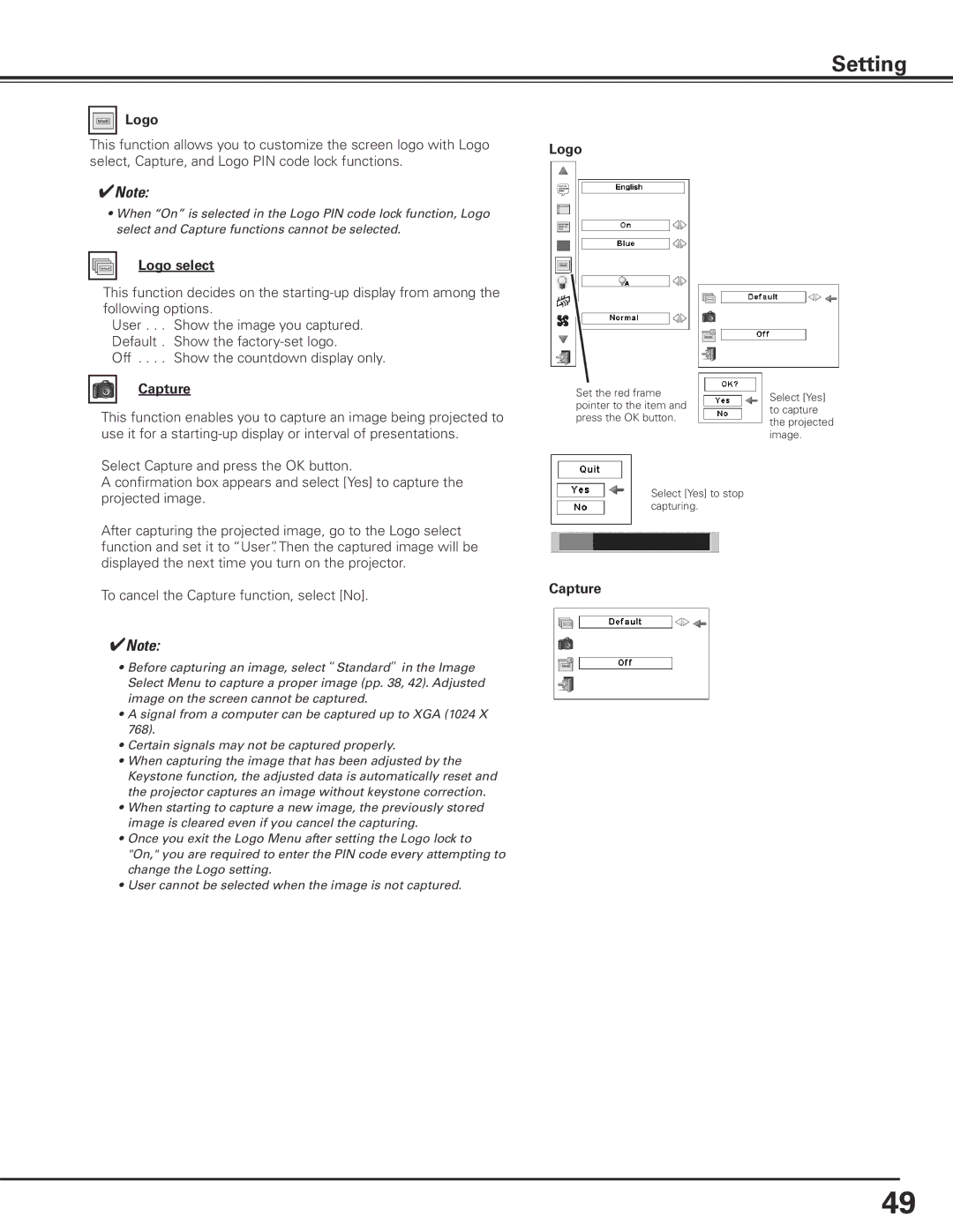 Canon LV-7585 user manual Logo select, Logo Capture 