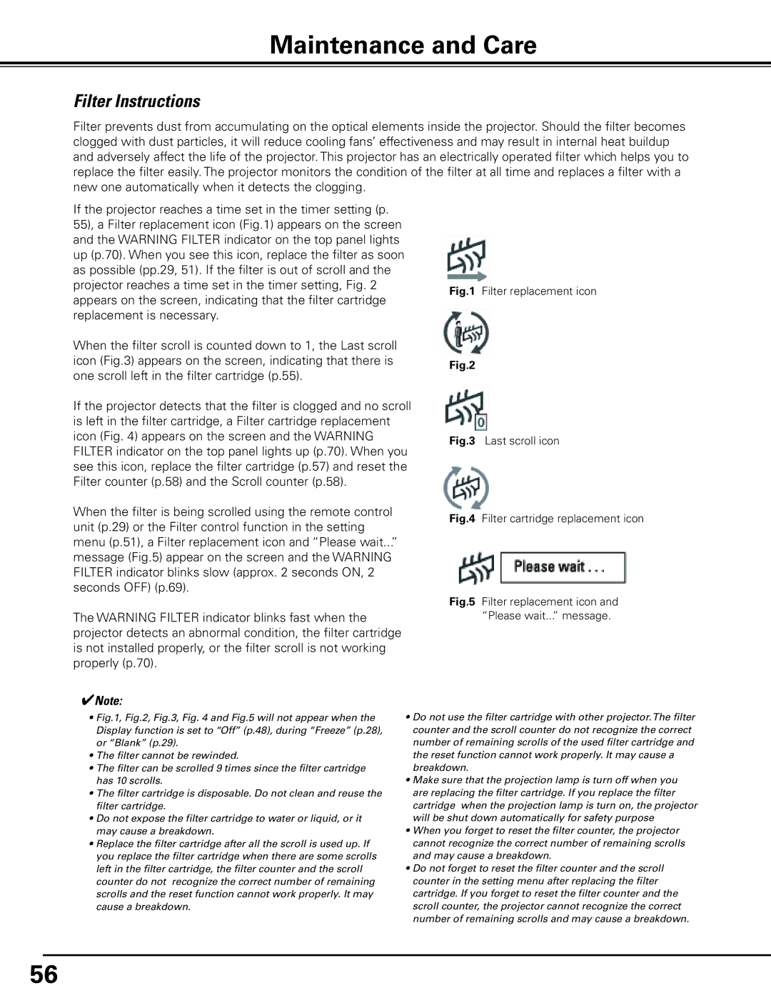 Canon LV-7585 user manual Maintenance and Care, Filter Instructions 