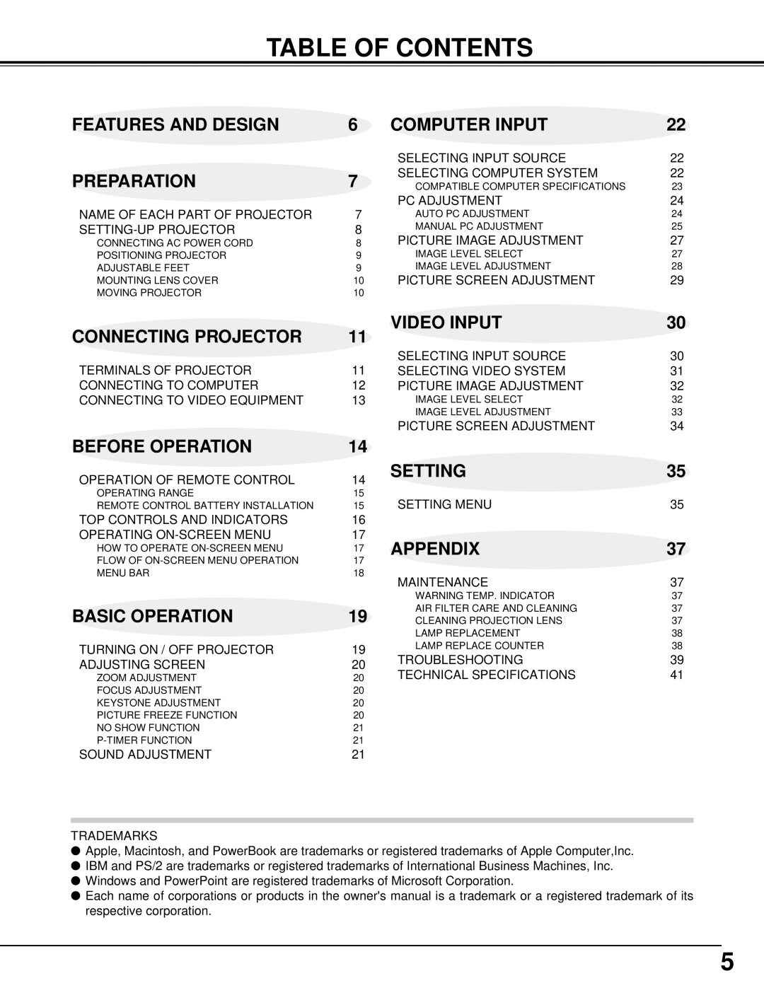 Canon LV-S1 owner manual Table of Contents 