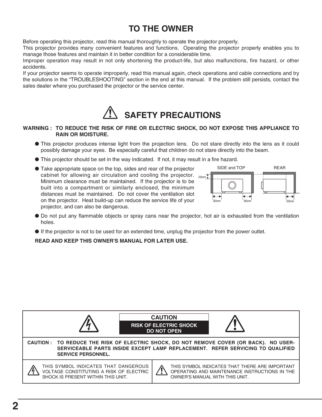 Canon LV-S2 owner manual To the Owner 