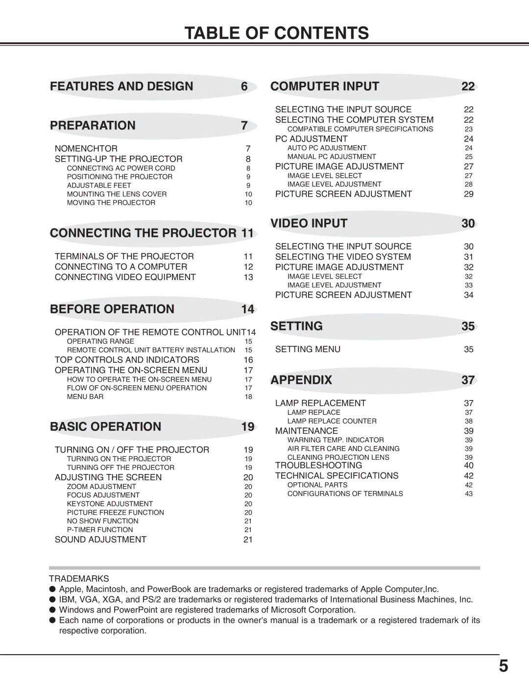 Canon LV-S2 owner manual Table of Contents 