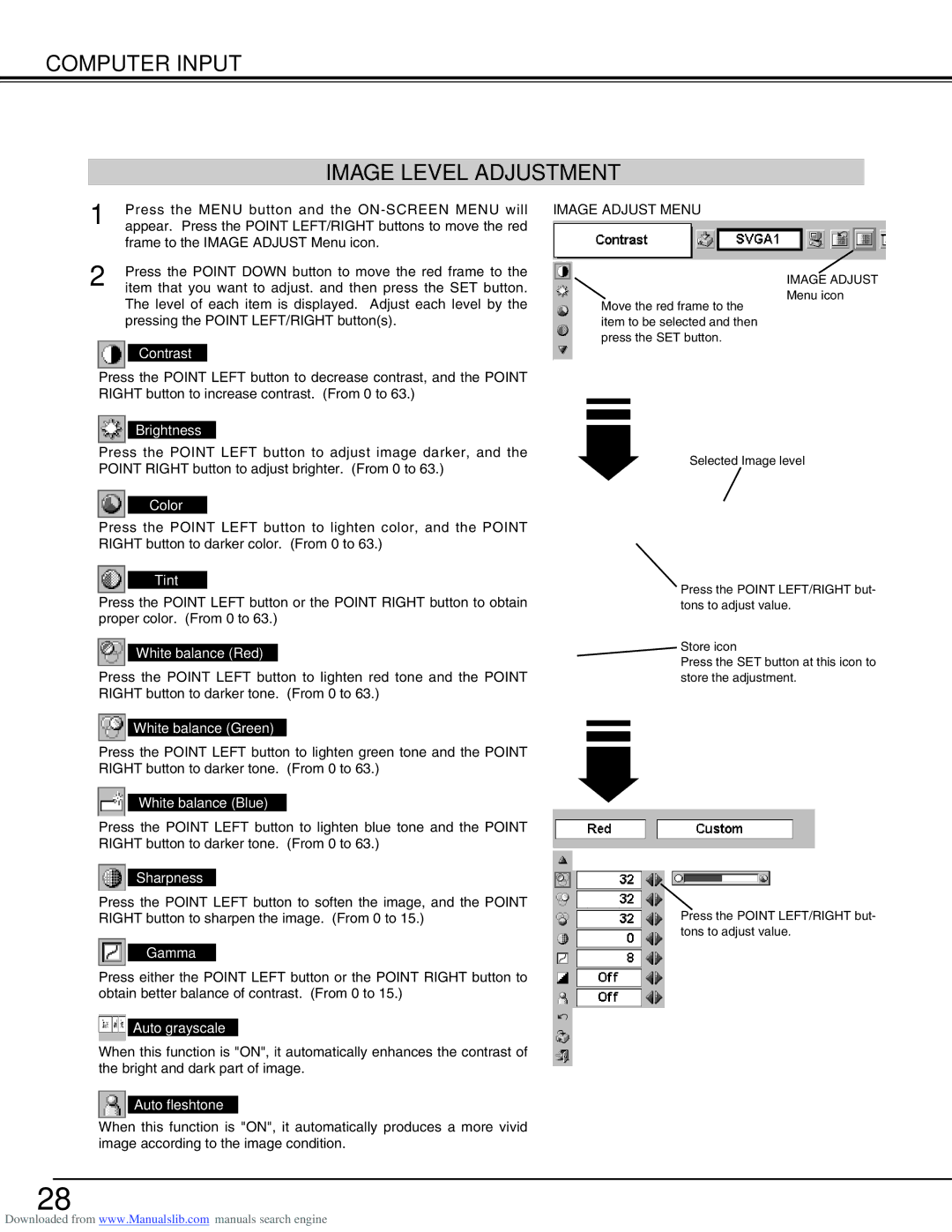 Canon LV-S2 owner manual Computer Input Image Level Adjustment, Image Adjust Menu 