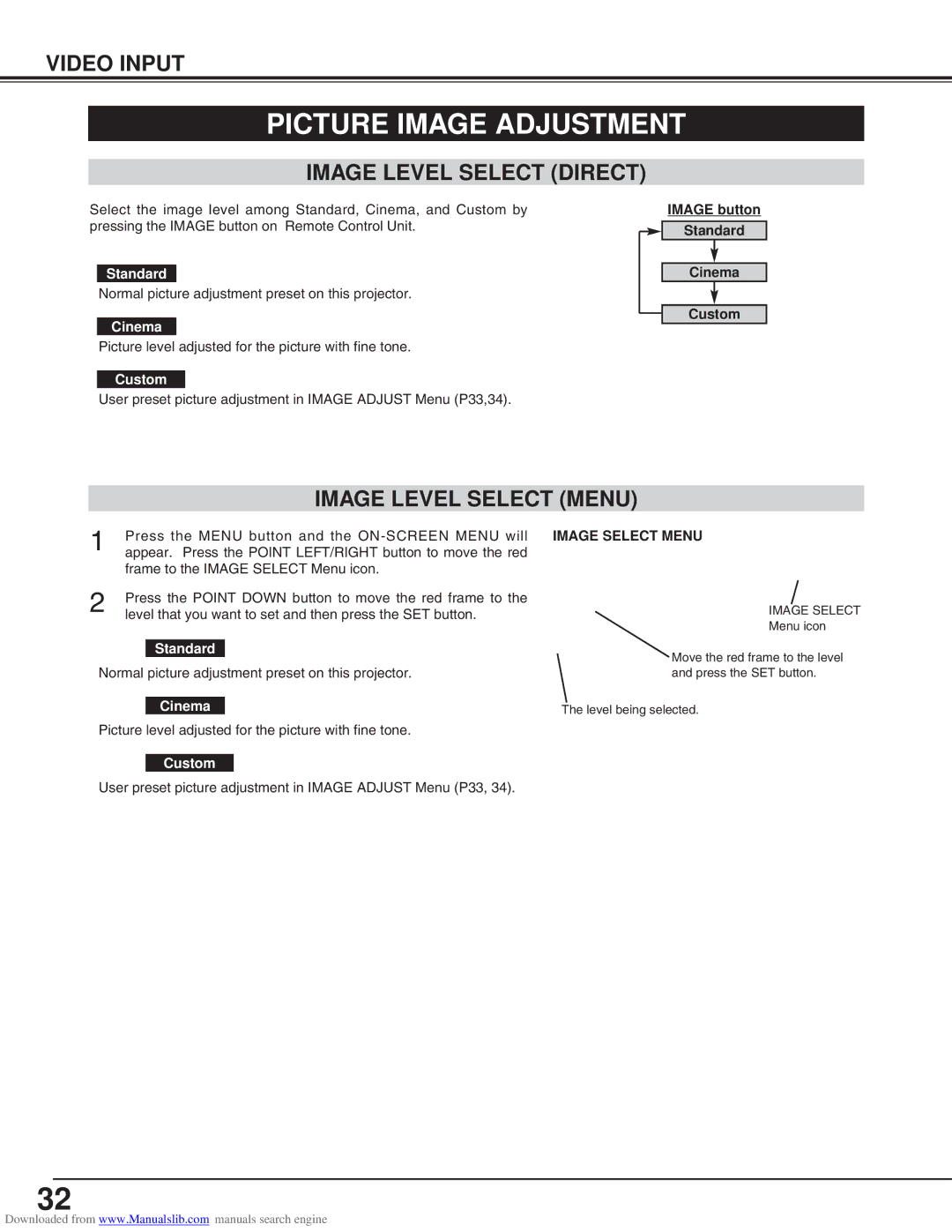 Canon LV-S2 owner manual Picture Image Adjustment, Cinema 