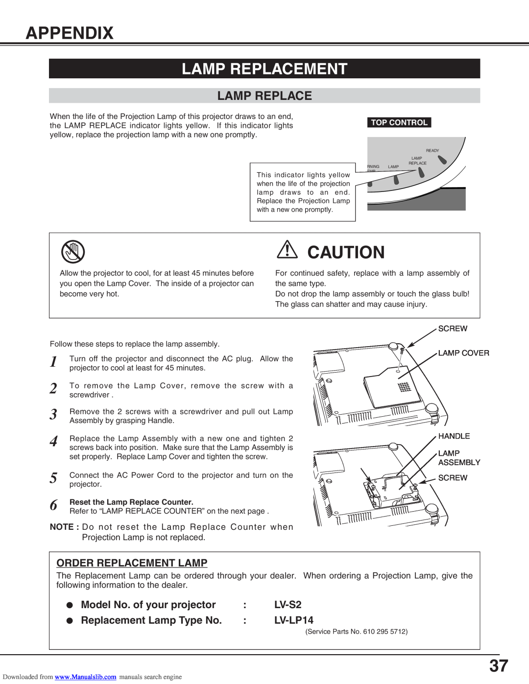 Canon LV-S2 owner manual Appendix, Lamp Replacement 