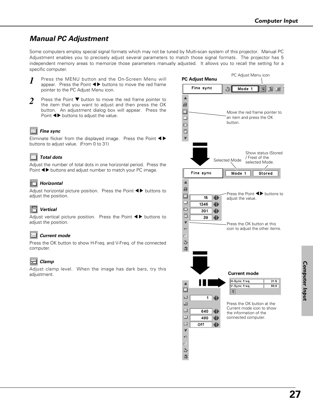 Canon LV-S4 manual Manual PC Adjustment 