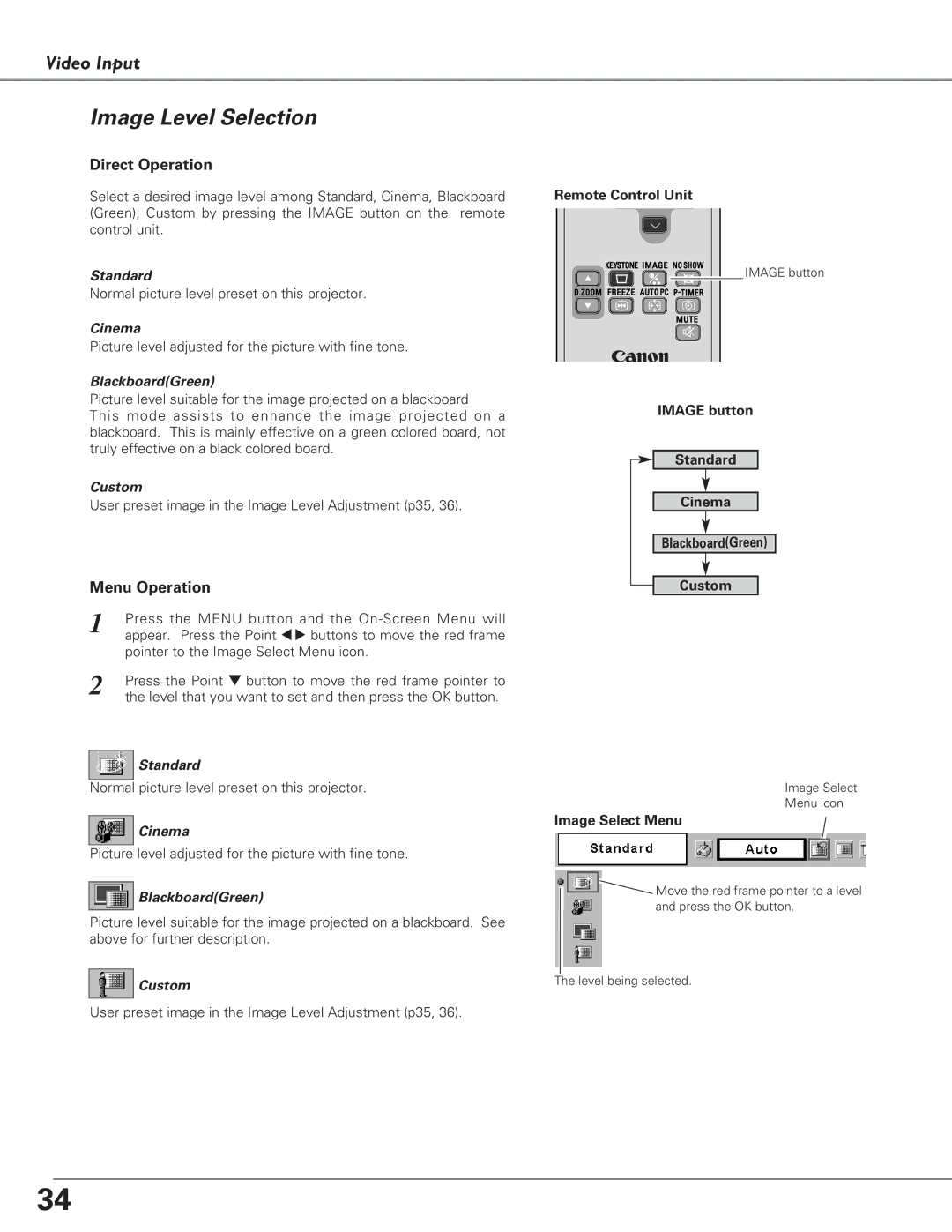 Canon LV-S4 manual Cinema, Picture level adjusted for the picture with fine tone 