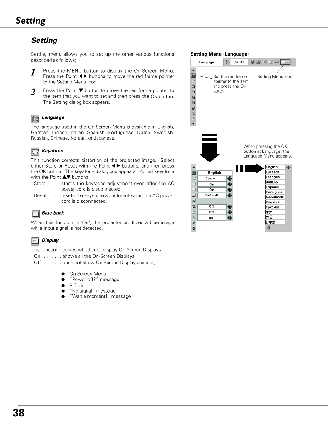 Canon LV-S4 manual Setting 