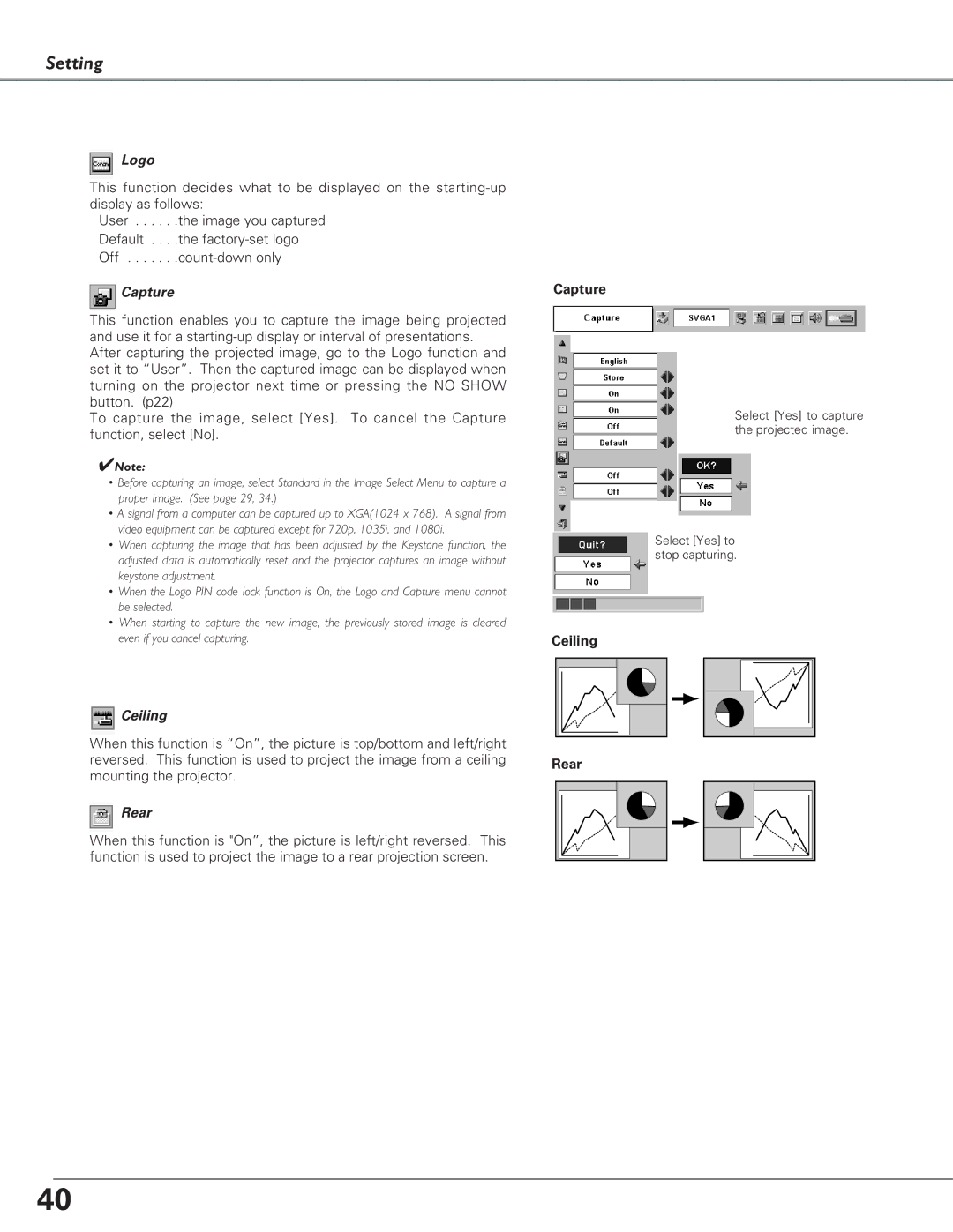 Canon LV-S4 manual Logo, Capture, Ceiling, Rear 