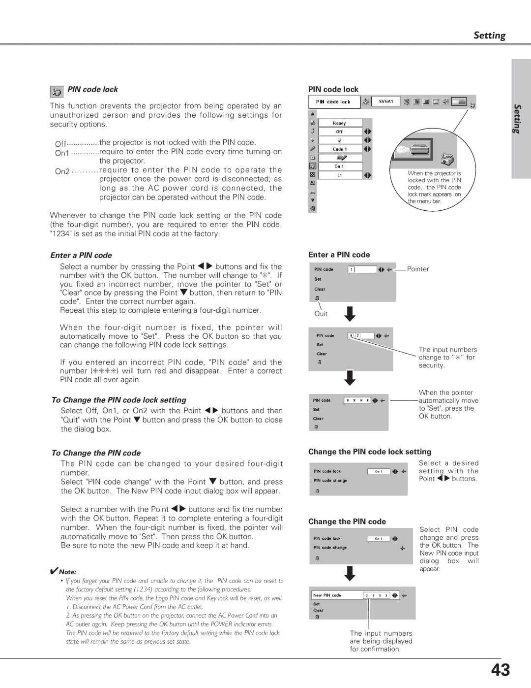 Canon LV-S4 manual To Change the PIN code lock setting 