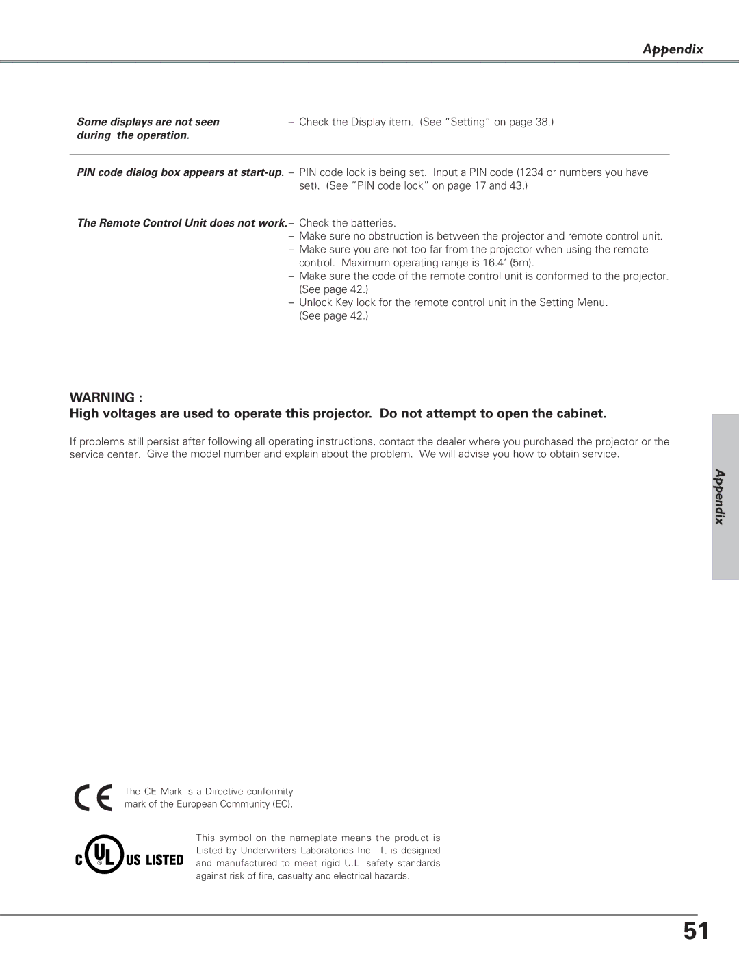 Canon LV-S4 manual Some displays are not seen during the operation, Remote Control Unit does not work. Check the batteries 