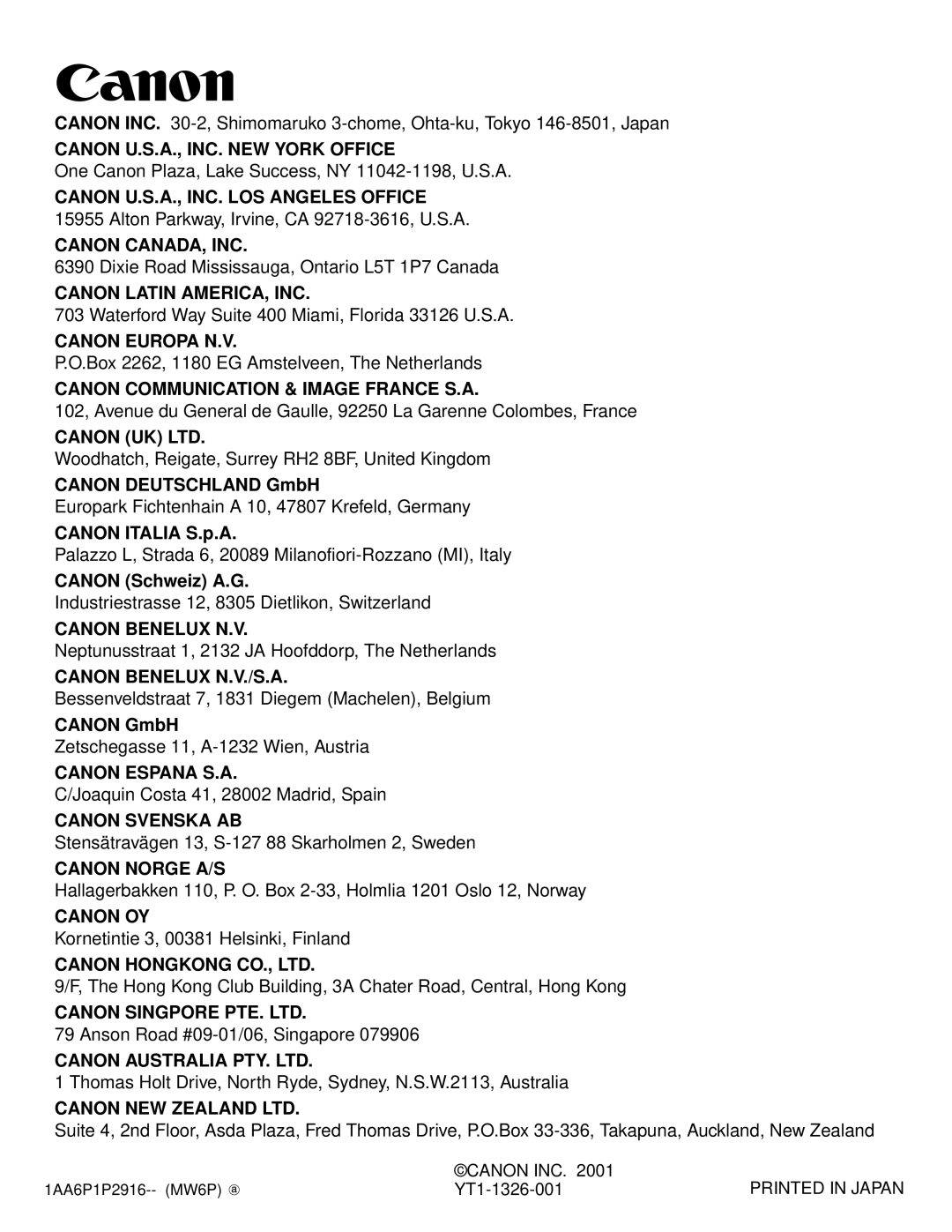 Canon LV-X1 owner manual Canon CANADA, INC 