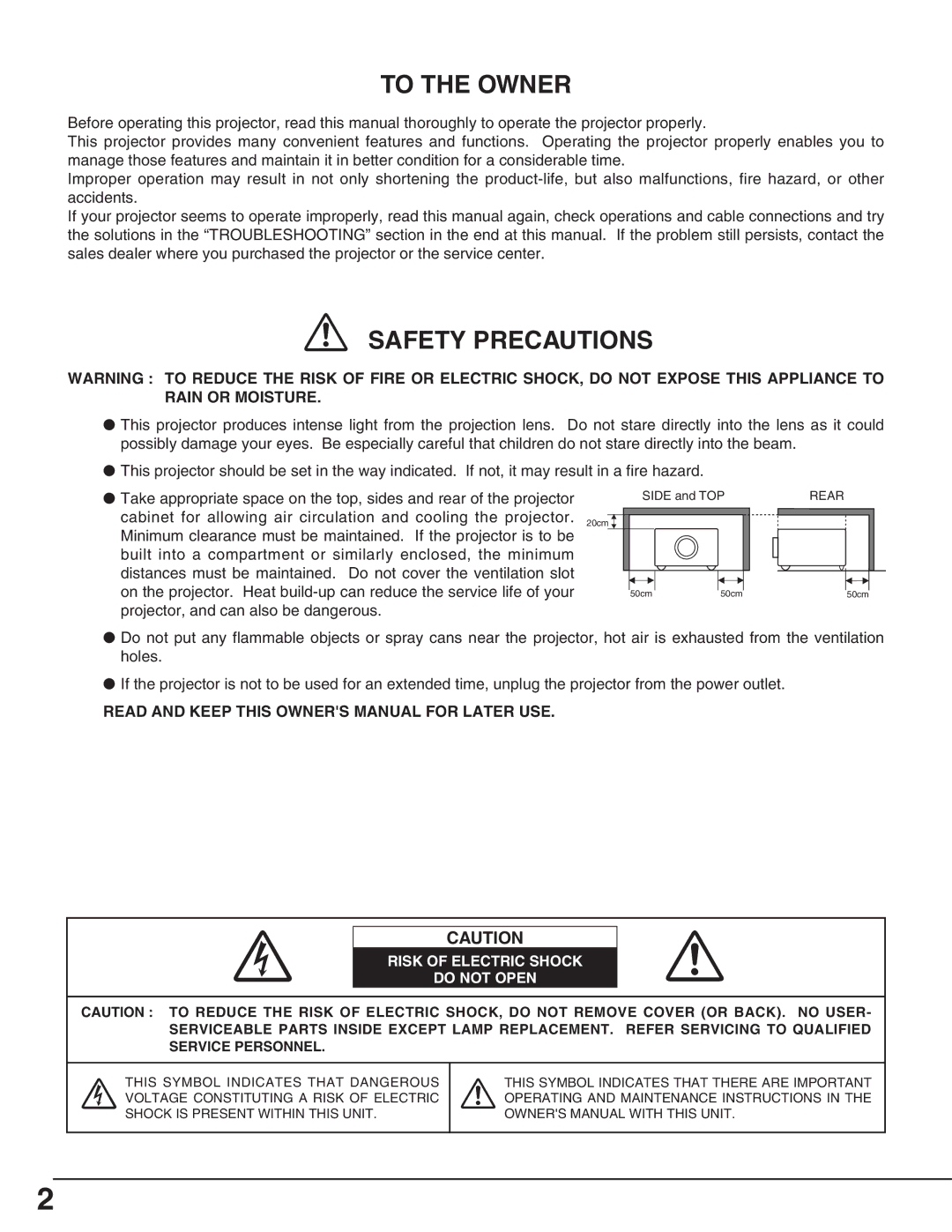 Canon LV-X2 owner manual To the Owner 