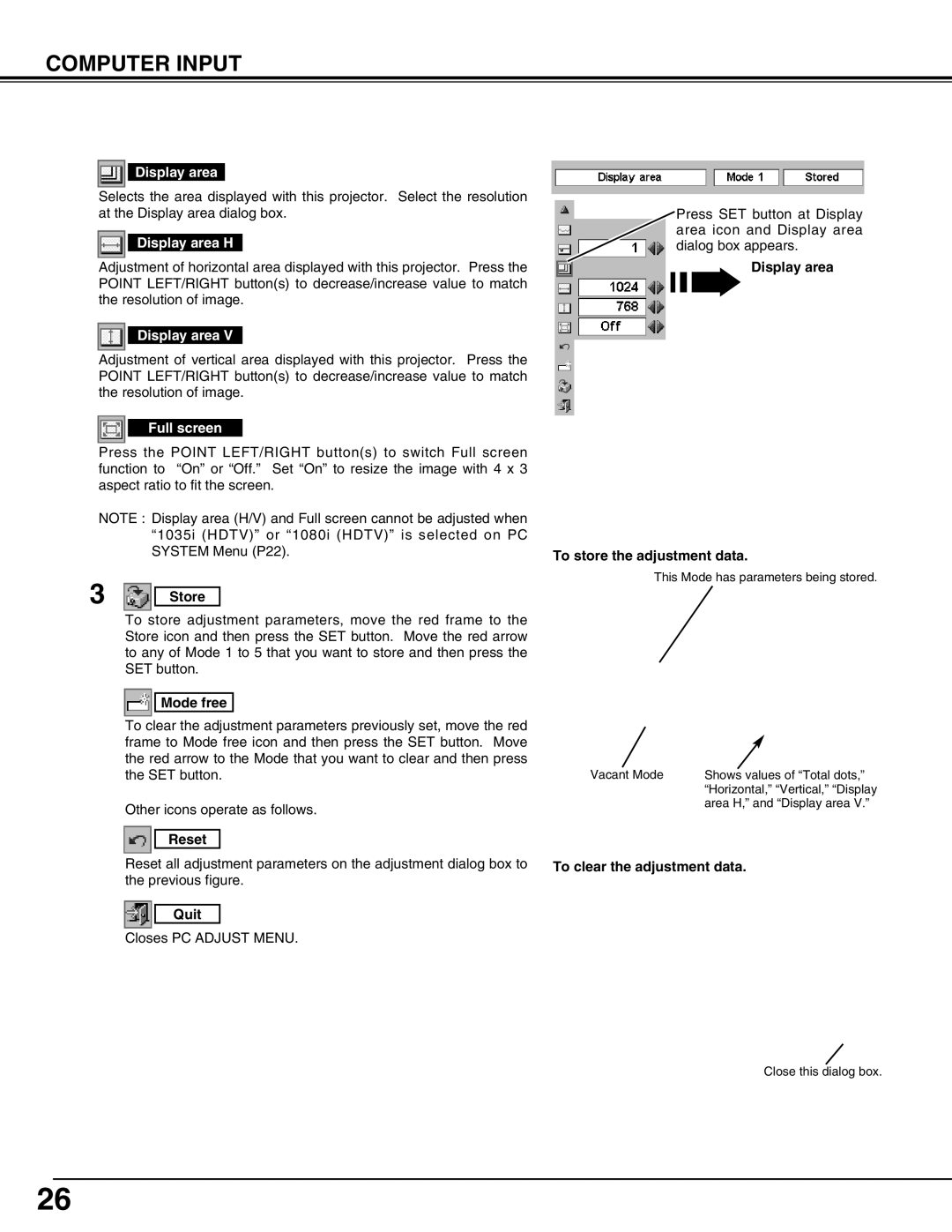 Canon LV-X2 owner manual Display area H, Full screen 