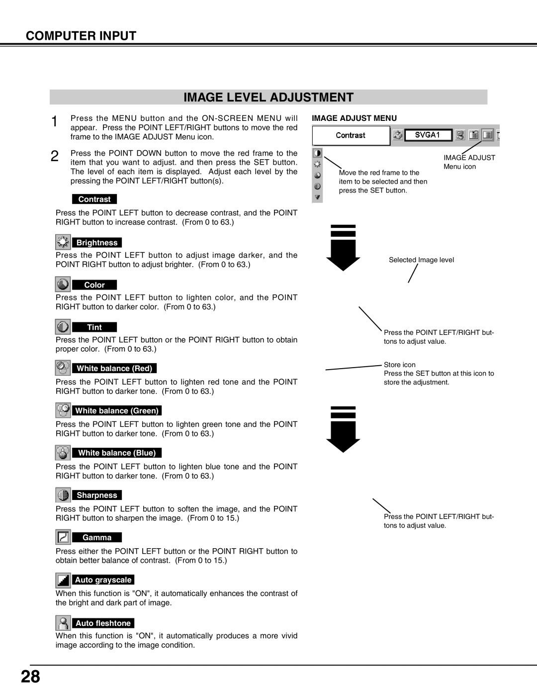 Canon LV-X2 owner manual Computer Input Image Level Adjustment, Image Adjust Menu 