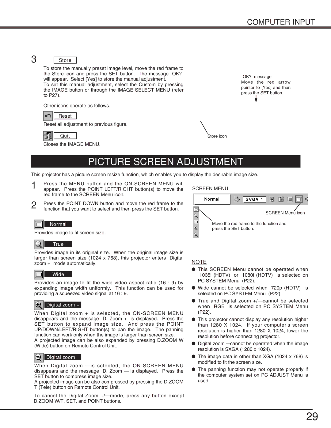 Canon LV-X2 owner manual Picture Screen Adjustment, Screen Menu 