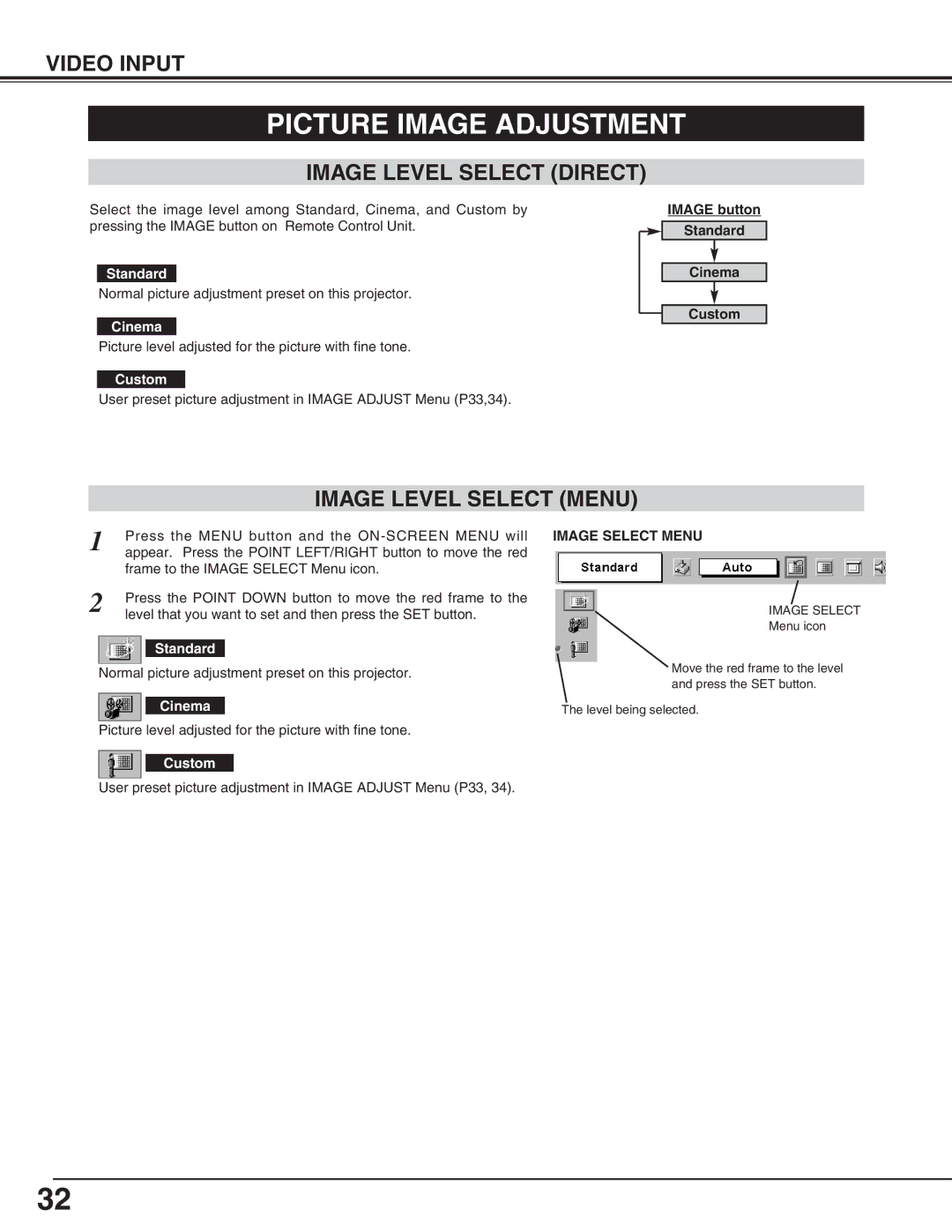 Canon LV-X2 owner manual Picture Image Adjustment, Cinema 