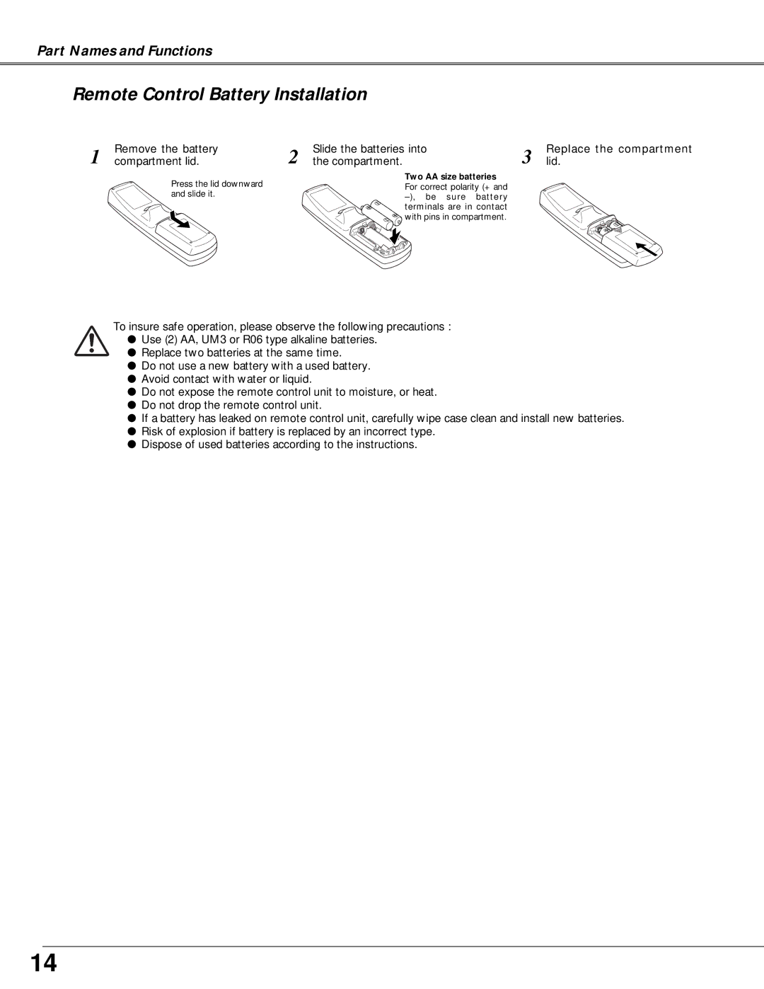 Canon LV-X4 owner manual Remote Control Battery Installation 