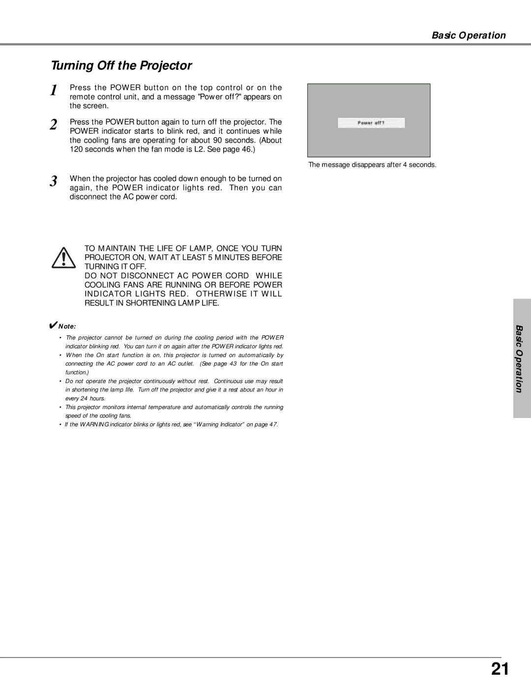 Canon LV-X4 owner manual Turning Off the Projector 