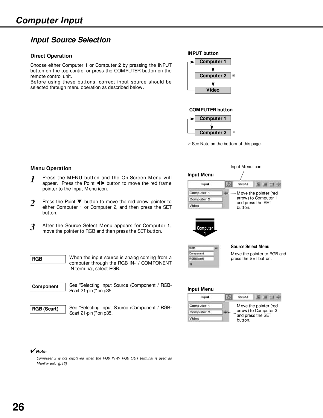 Canon LV-X4 owner manual Computer Input, Input Source Selection 