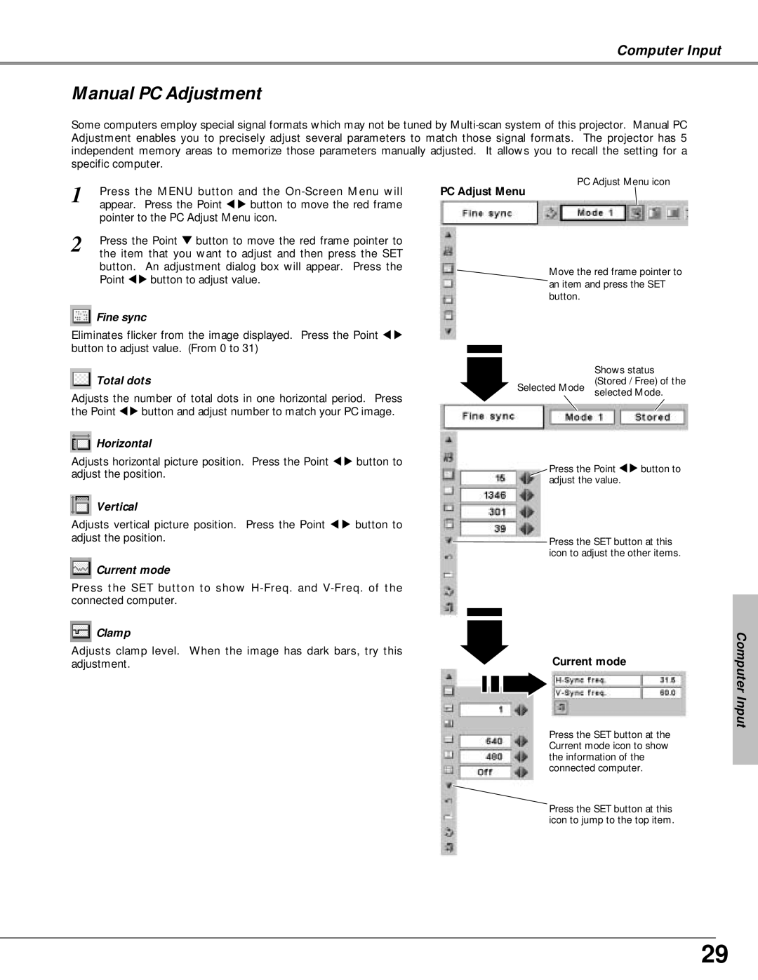 Canon LV-X4 owner manual Manual PC Adjustment 