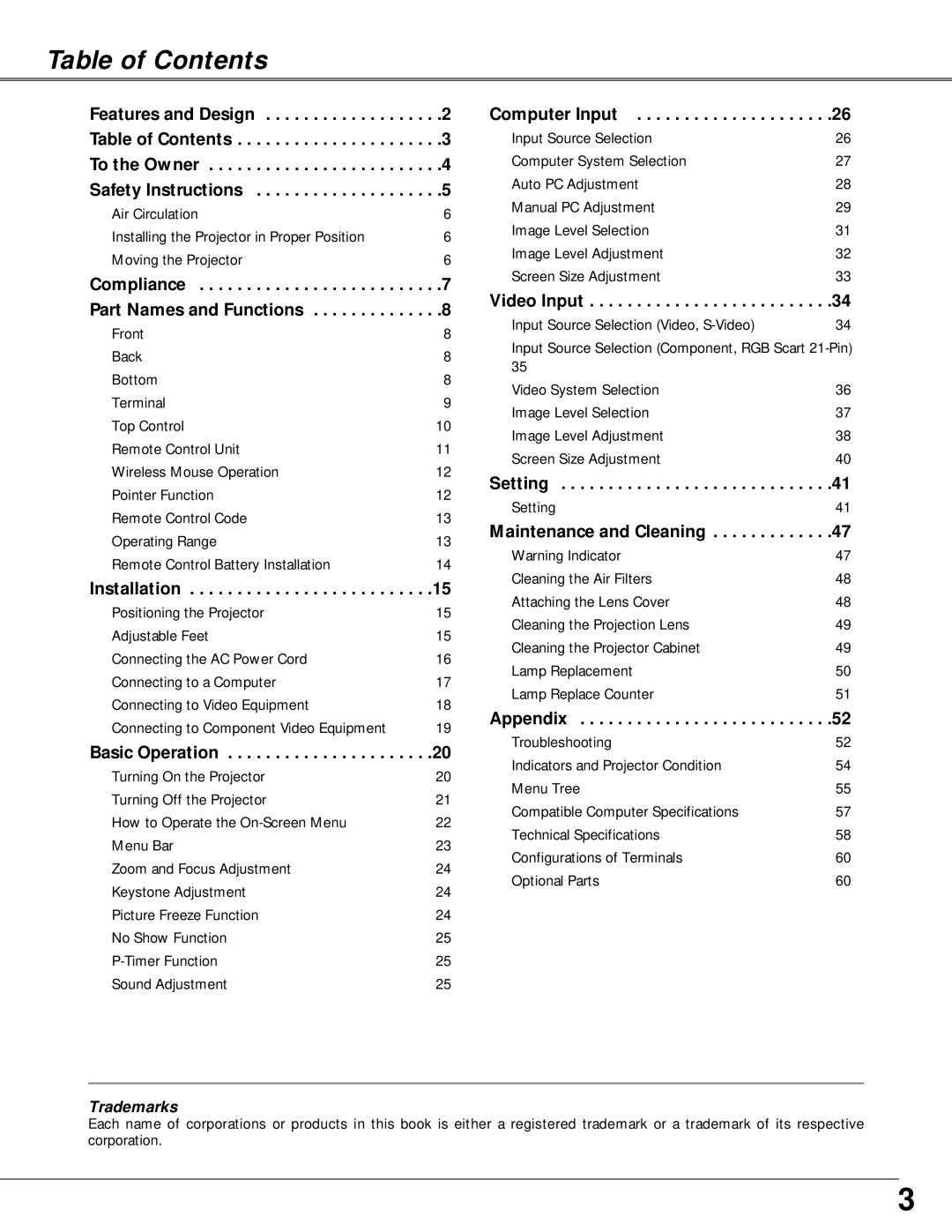 Canon LV-X4 owner manual Table of Contents 