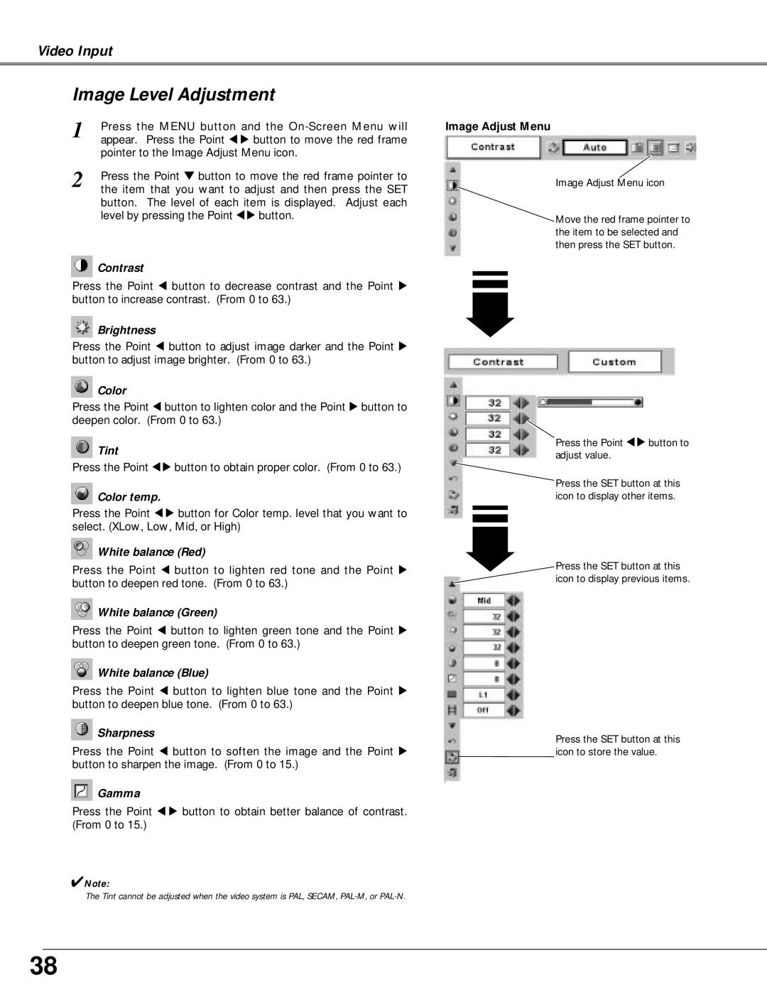 Canon LV-X4 owner manual Color, Tint 