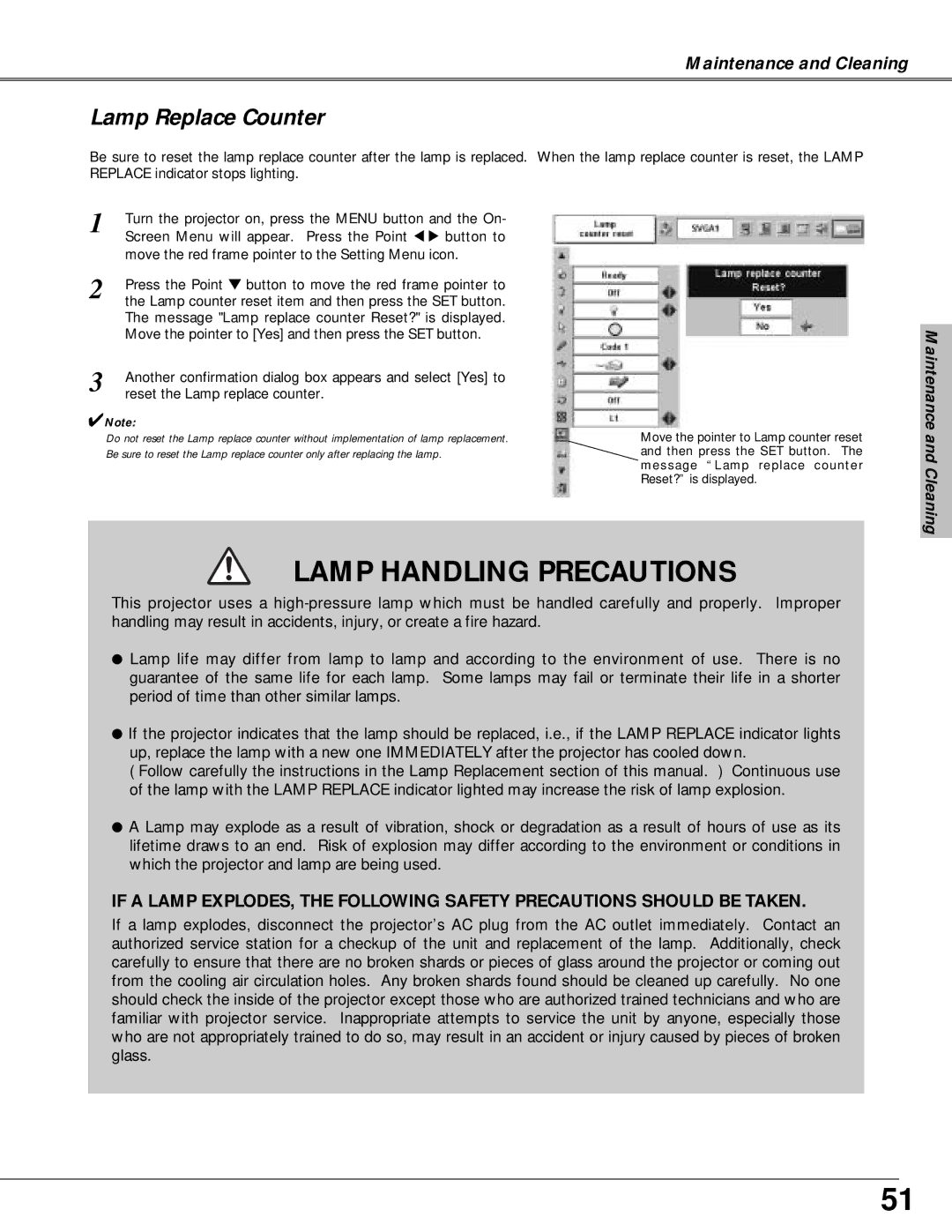 Canon LV-X4 owner manual Lamp Replace Counter, When the lamp replace counter is reset, the Lamp 