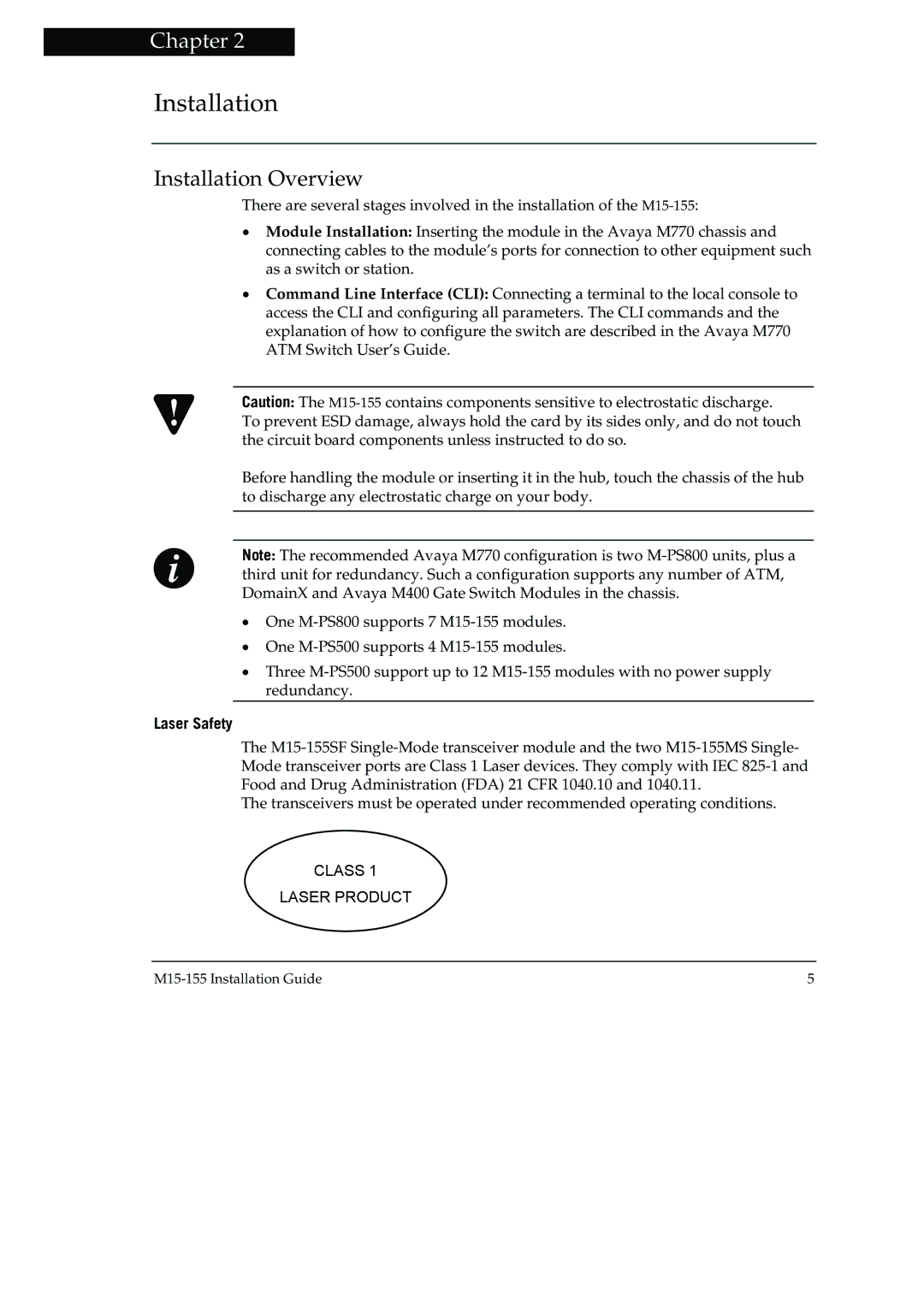 Canon M15-155 manual Installation Overview, Laser Safety 