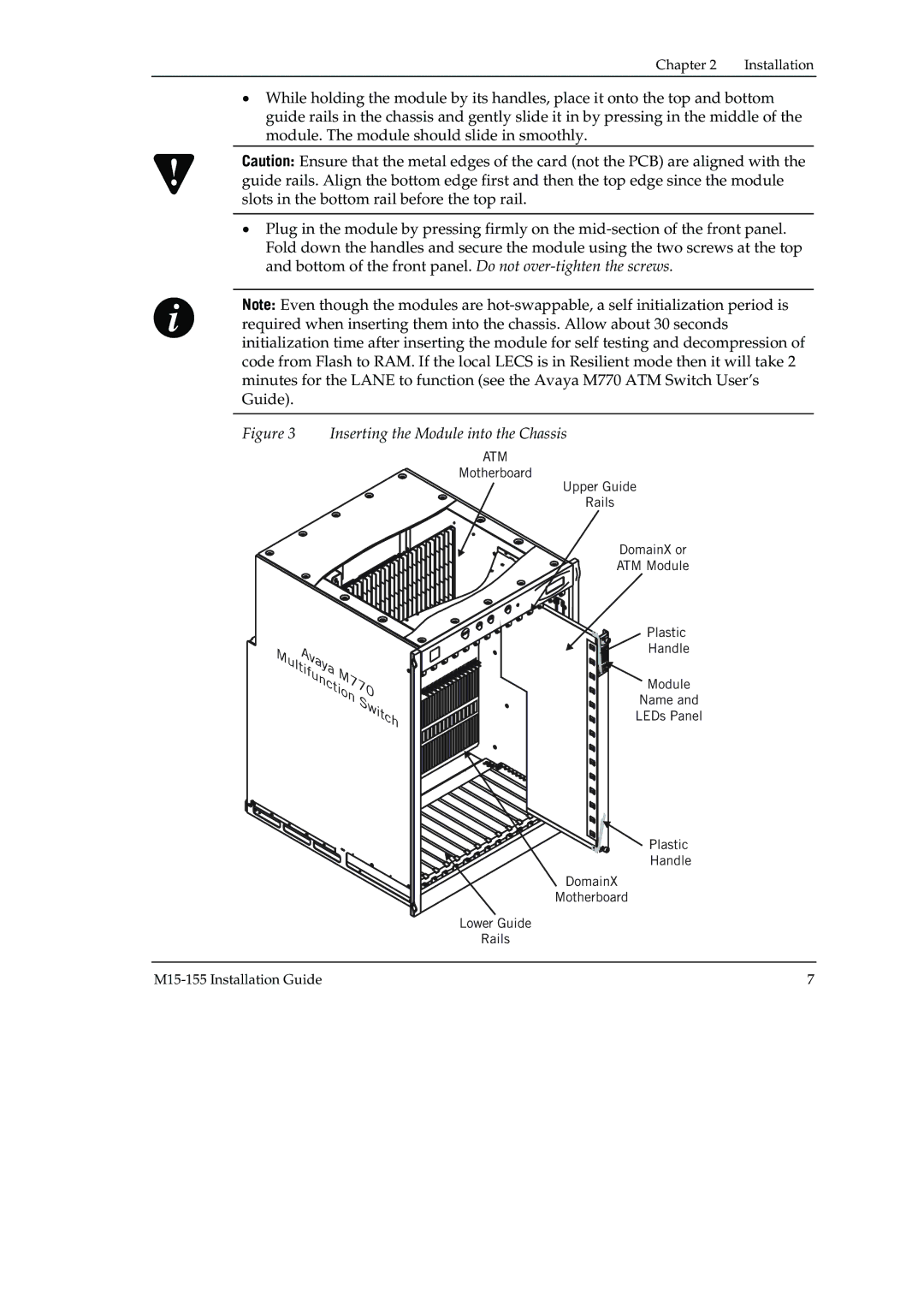 Canon M15-155 manual Inserting the Module into the Chassis 