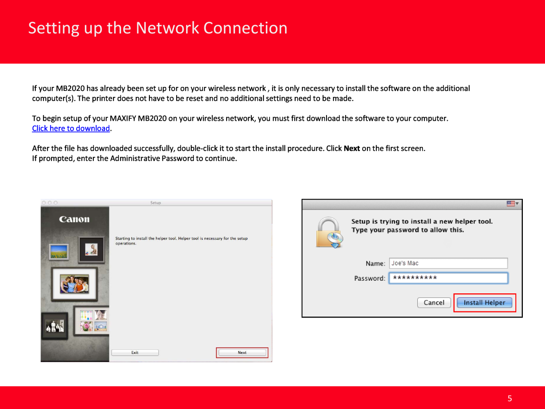 Canon MB2020 manual Setting up the Network Connection 
