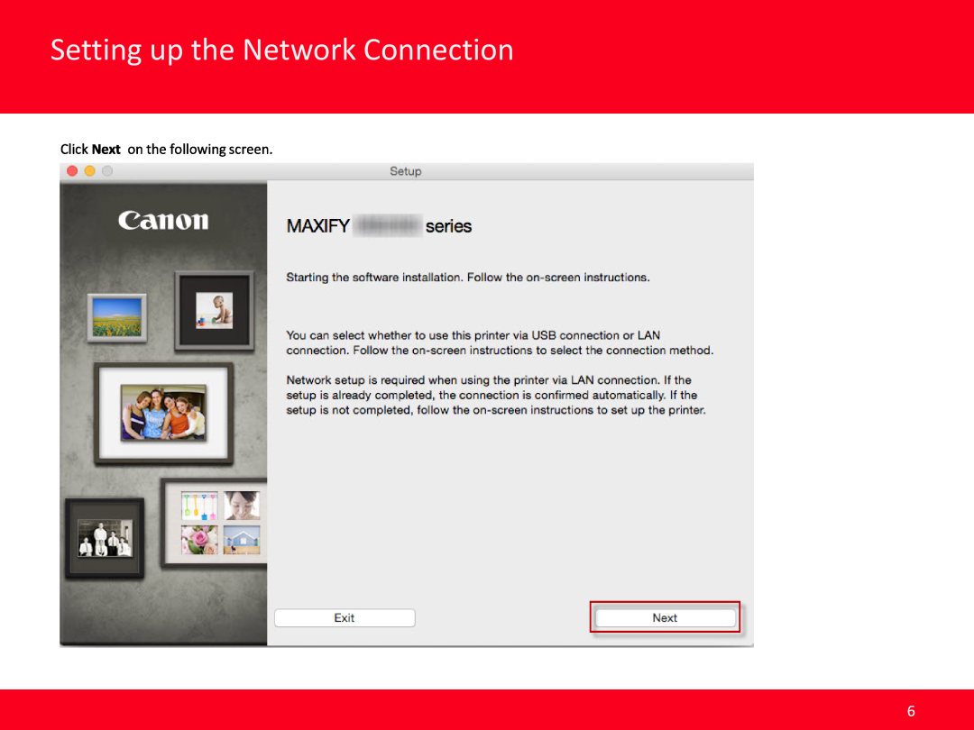 Canon MB2020 manual Setting up the Network Connection, Click Next on the following screen 