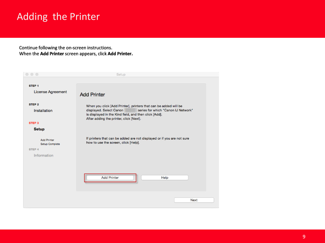 Canon MB2020 manual Adding the Printer, Continue following the on-screen instructions 