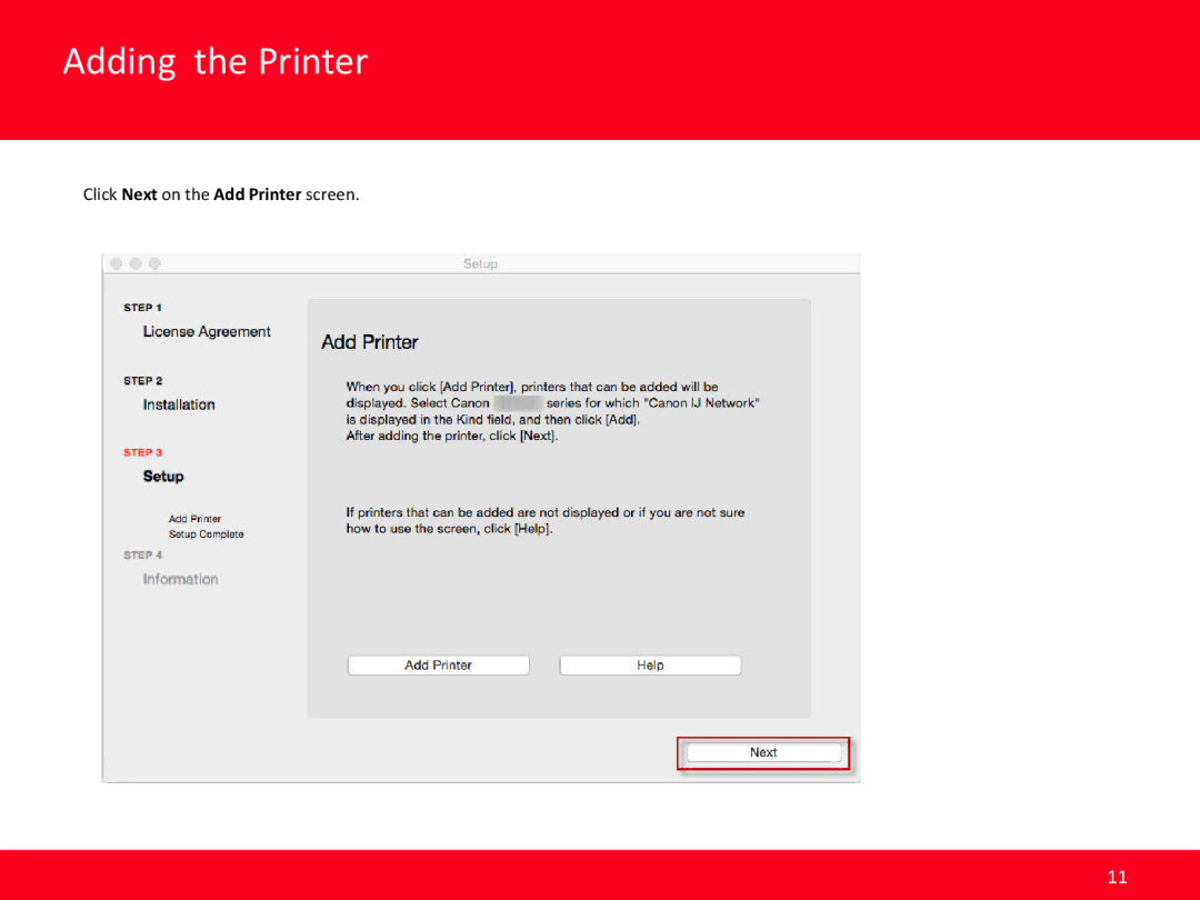 Canon MB2020 manual Click Next on the Add Printer screen 