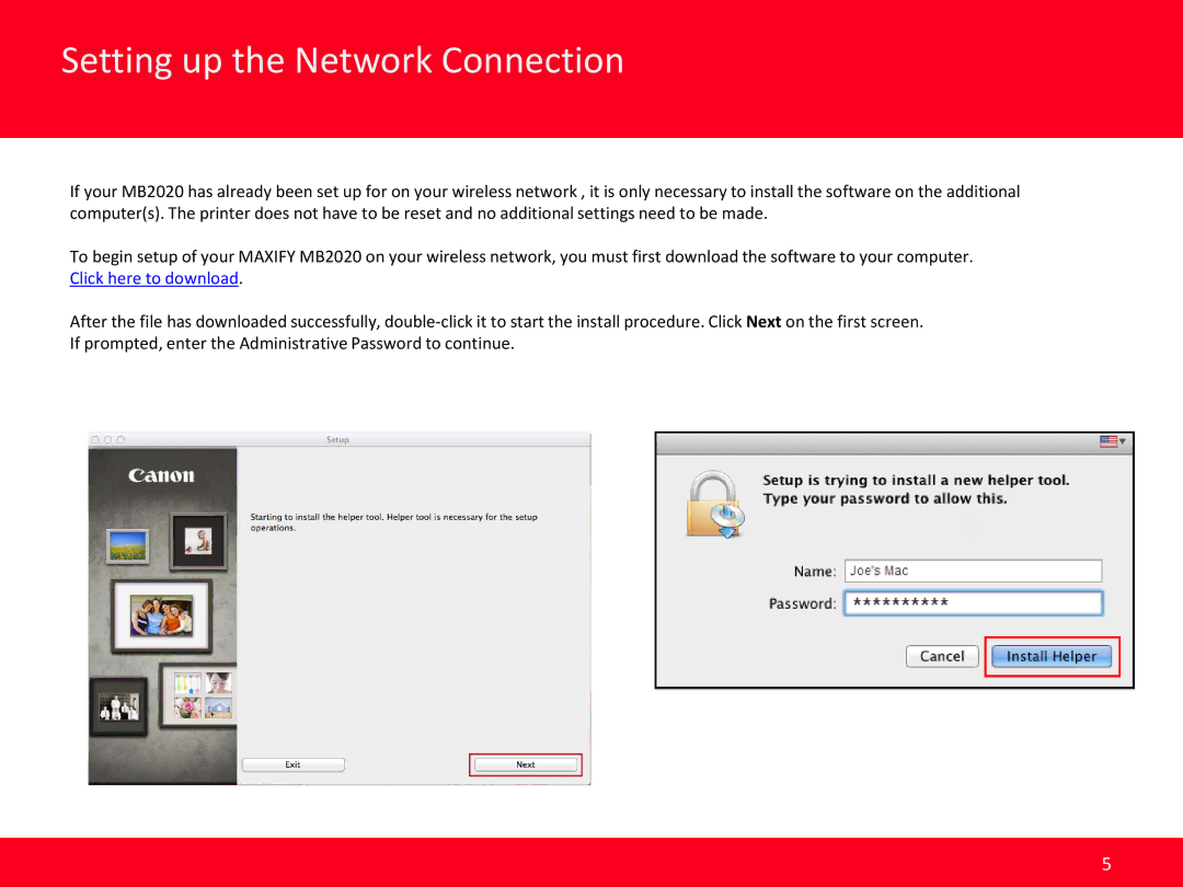 Canon MB2020 manual Setting up the Network Connection 