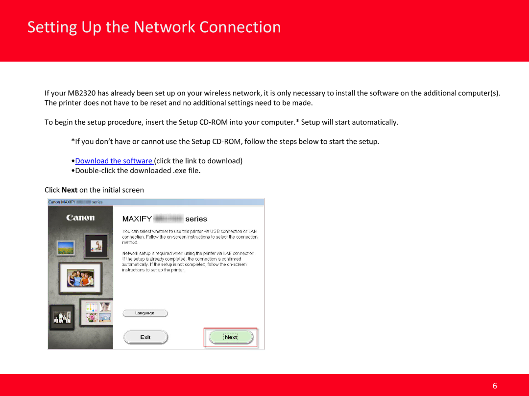 Canon MB2320 manual Setting Up the Network Connection 