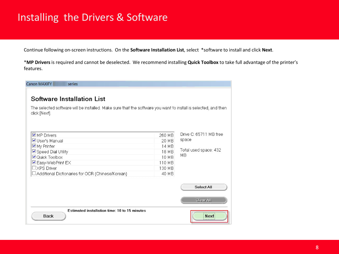 Canon MB2320 manual Installing the Drivers & Software 