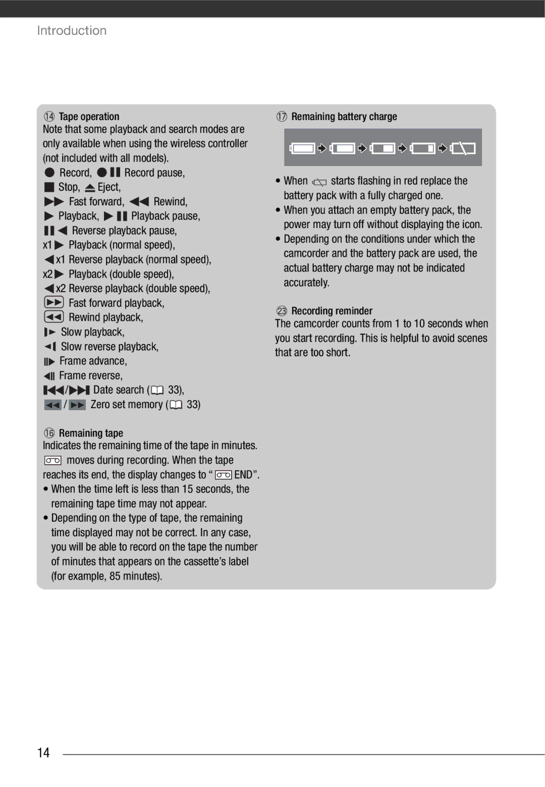 Canon MD 205 instruction manual Record, Stop, Playback, Rewind playback, Frame advance 