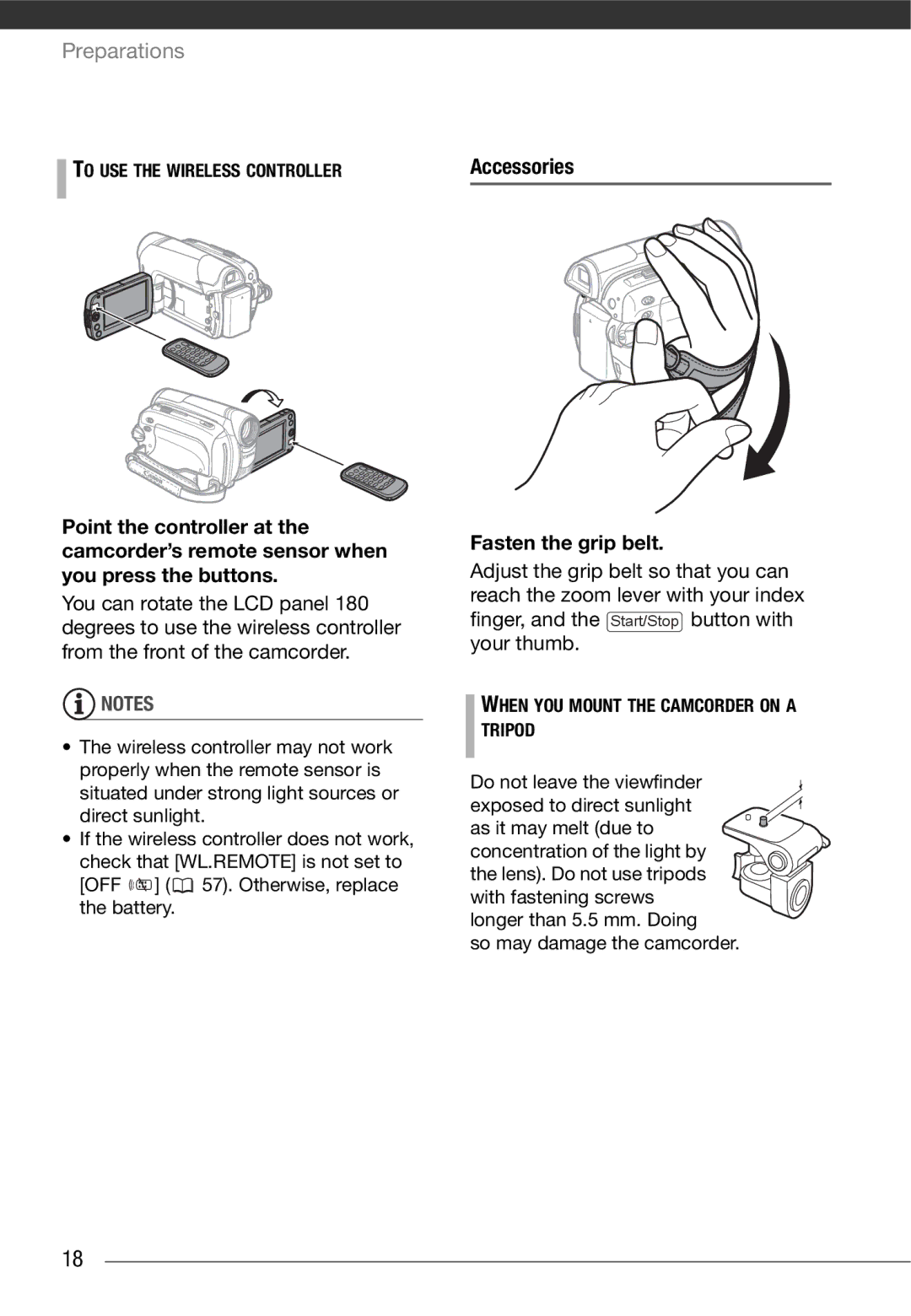 Canon MD 205 Accessories Fasten the grip belt, To USE the Wireless Controller, OFF 57. Otherwise, replace the battery 