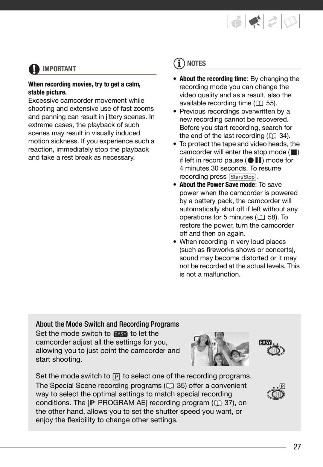 Canon MD 205 instruction manual When recording movies, try to get a calm, stable picture 