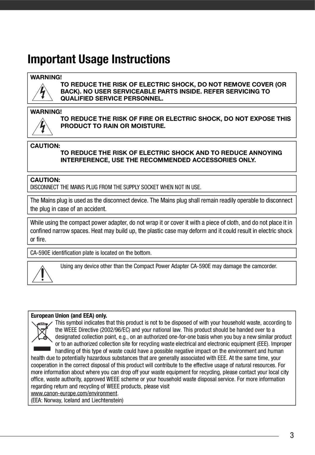 Canon MD 205 instruction manual Important Usage Instructions 