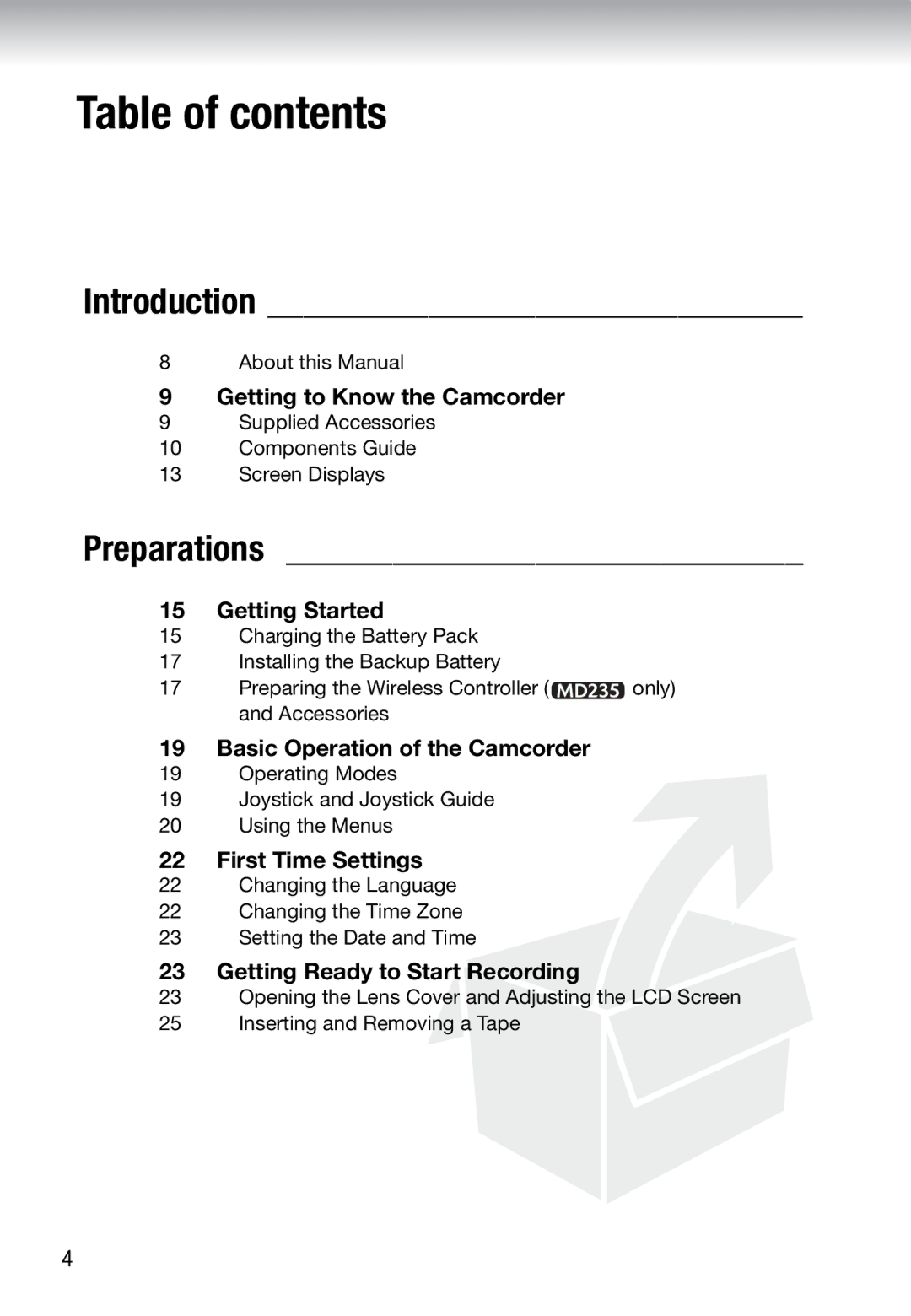 Canon MD 205 instruction manual Table of contents 