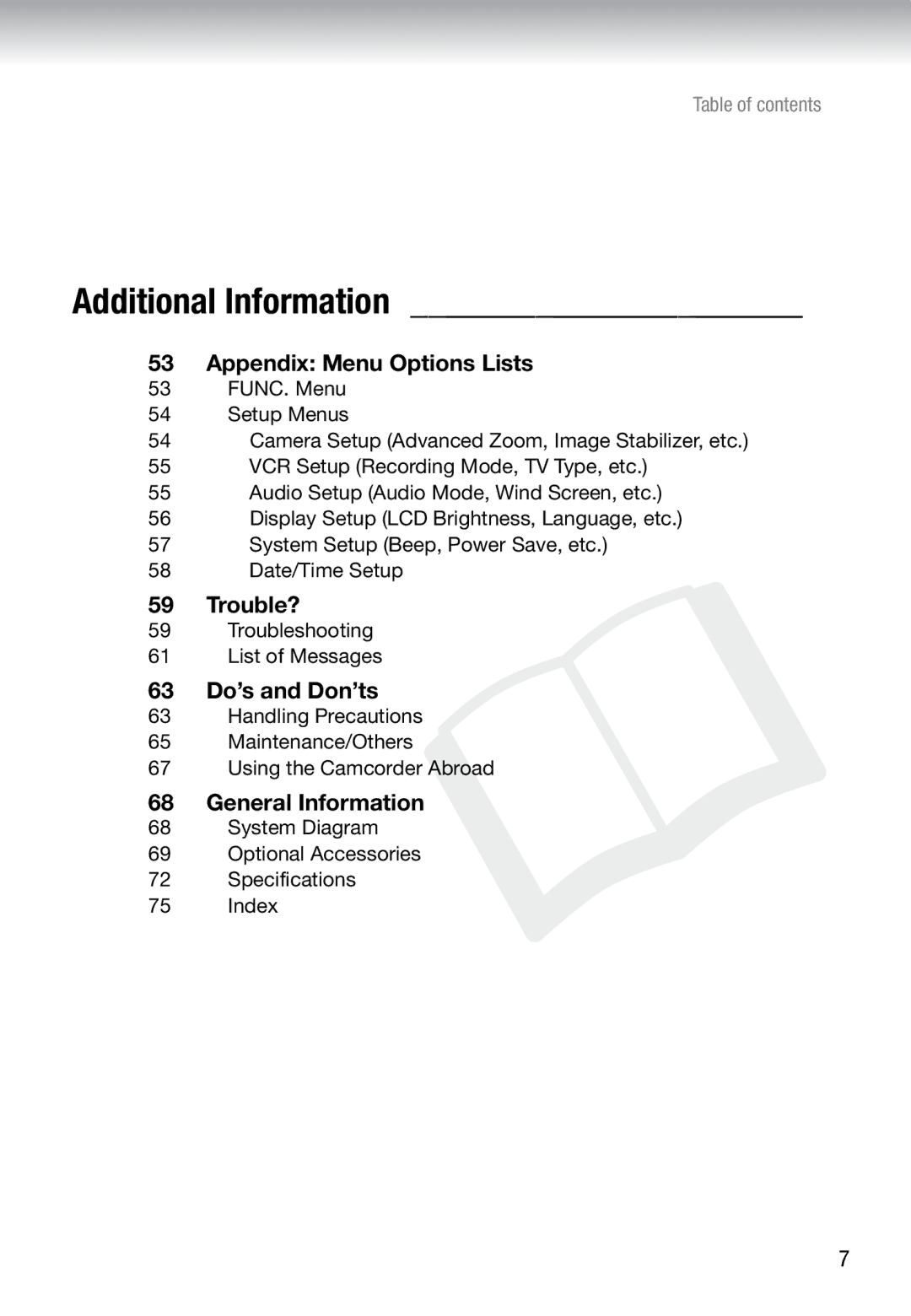 Canon MD 205 instruction manual Appendix Menu Options Lists, Trouble?, 63 Do’s and Don’ts, General Information 