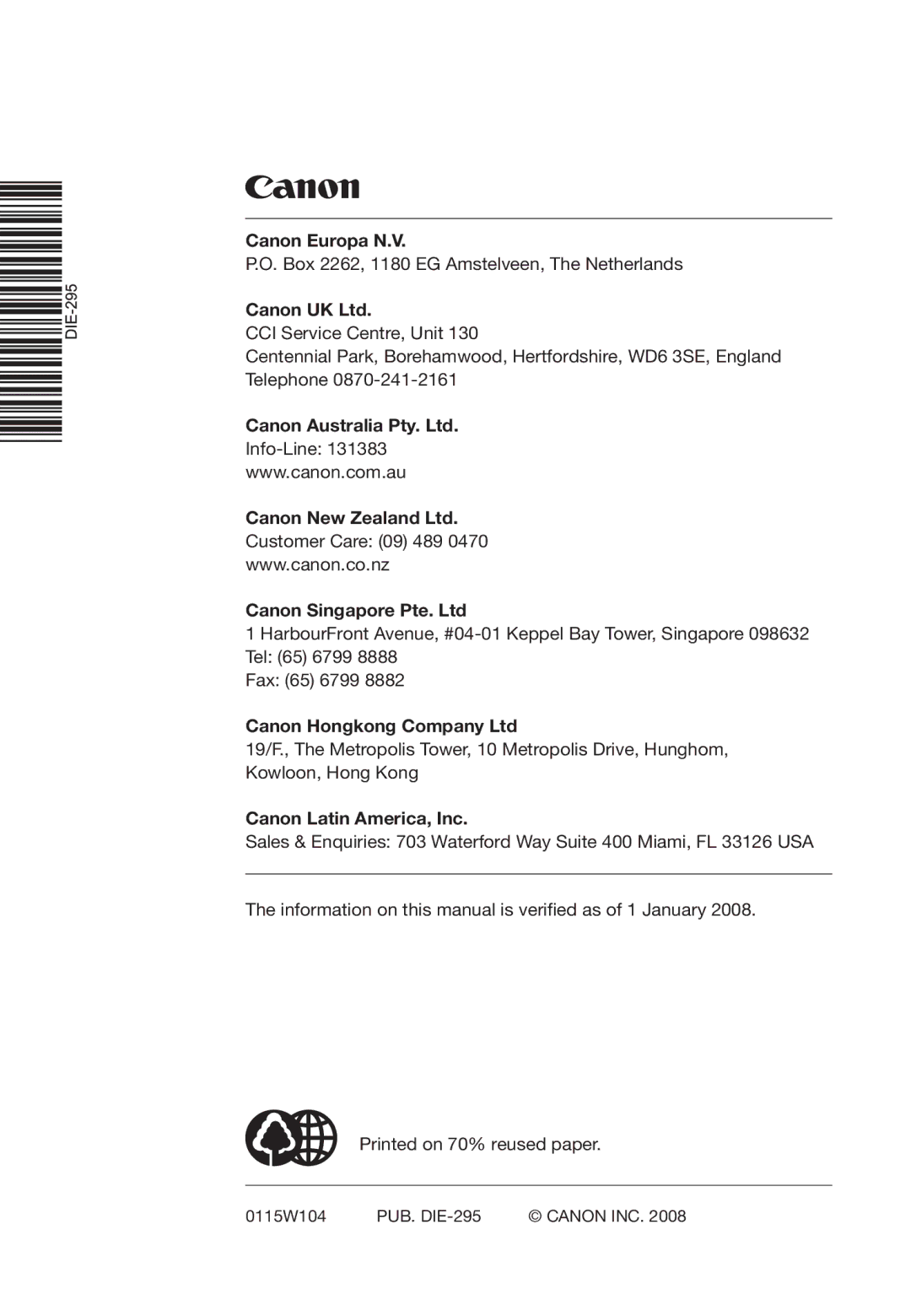 Canon MD 205 instruction manual Canon Europa N.V 