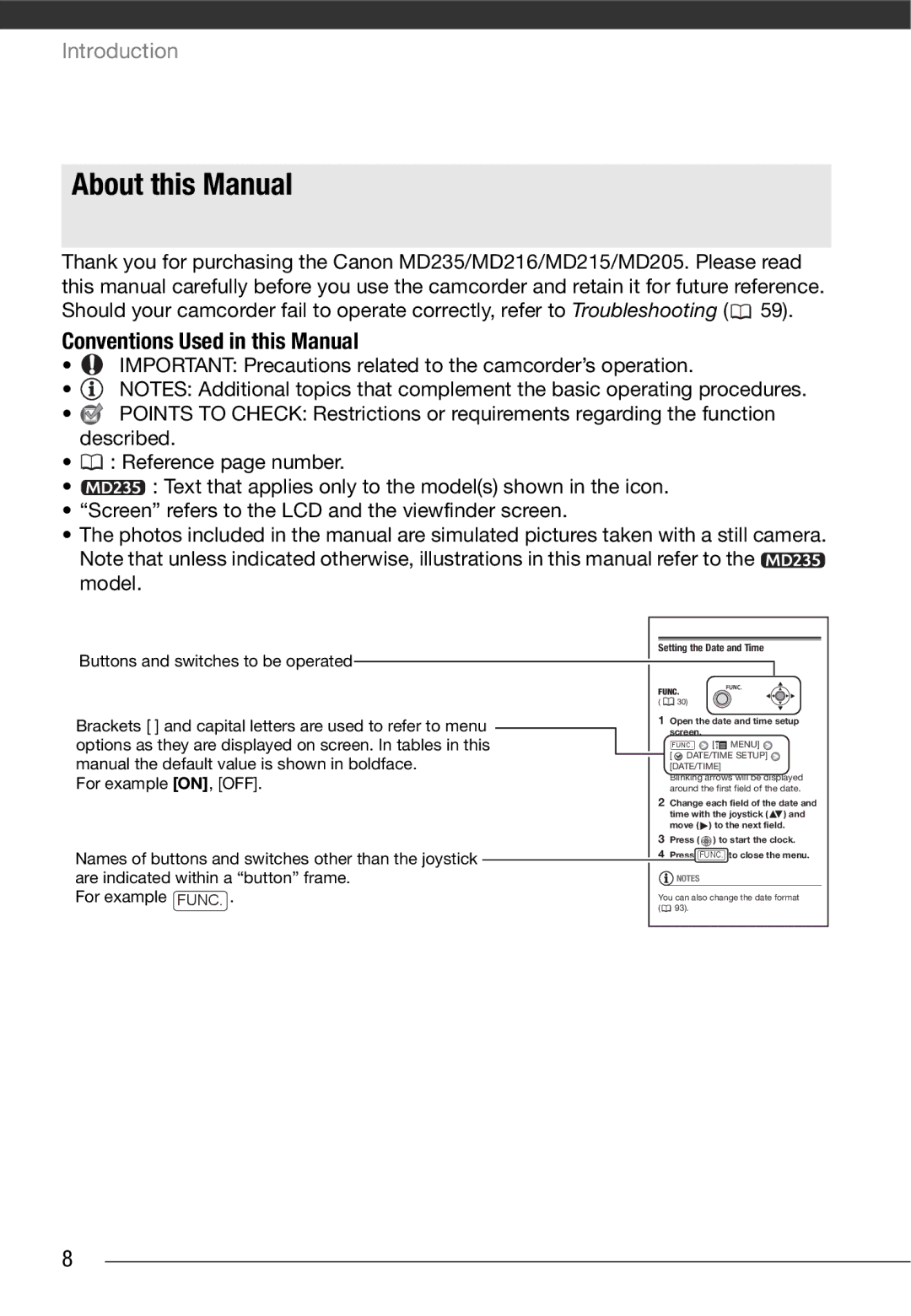 Canon MD 205 instruction manual About this Manual, Conventions Used in this Manual 