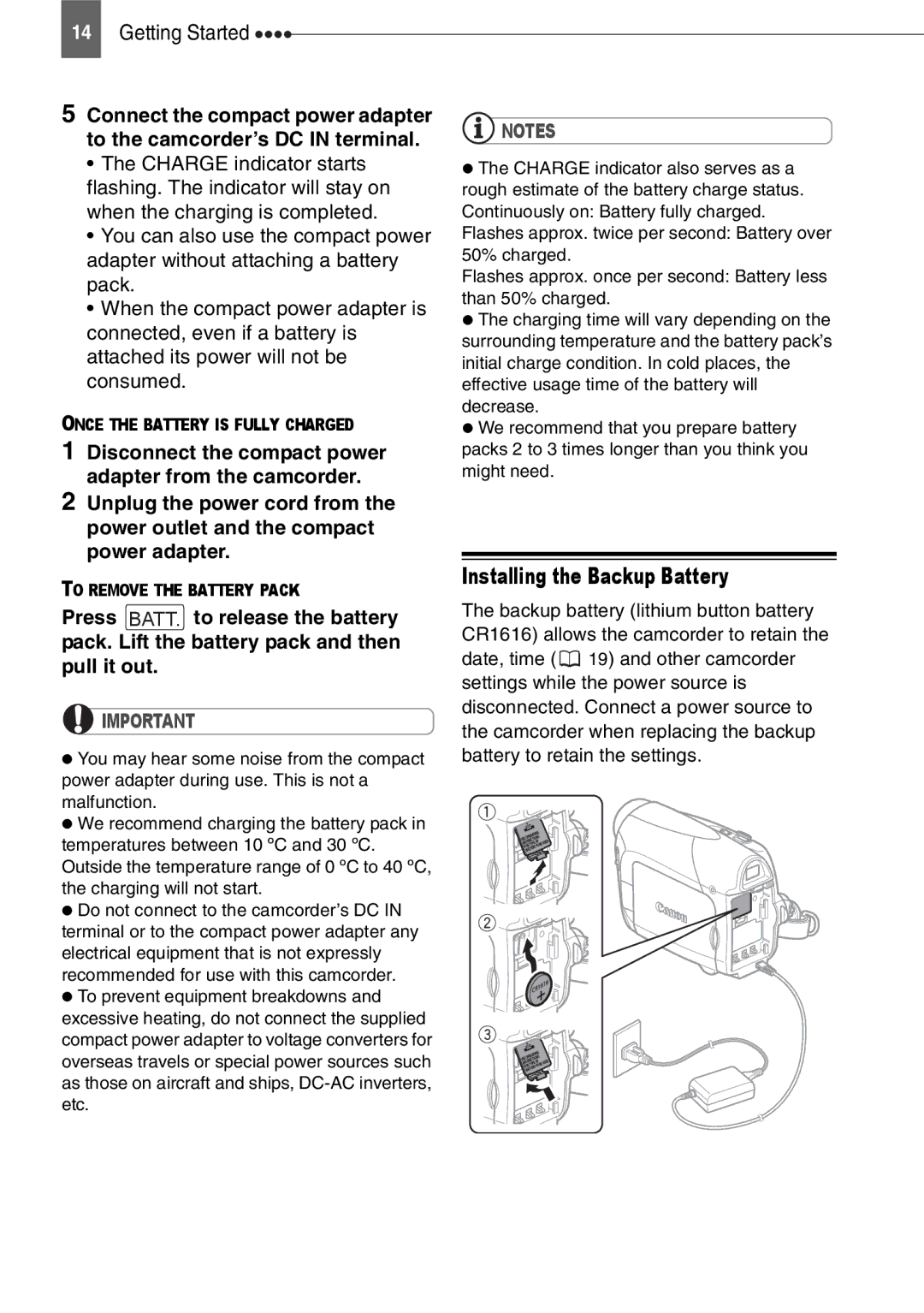 Canon MD120, MD111, MD110, MD101 instruction manual Installing the Backup Battery 