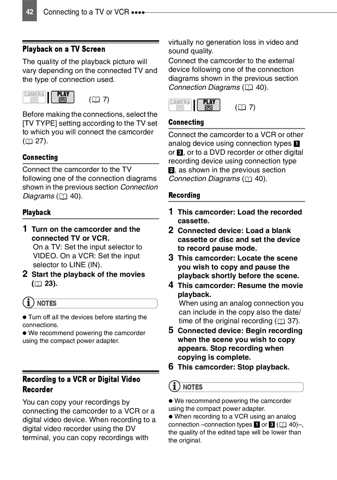 Canon MD120, MD111, MD110, MD101 instruction manual Recording to a VCR or Digital Video Recorder, Connecting 